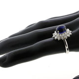4.90 Carat Royal-Blue Cabochon Sapphire Diamond Platinum Ring