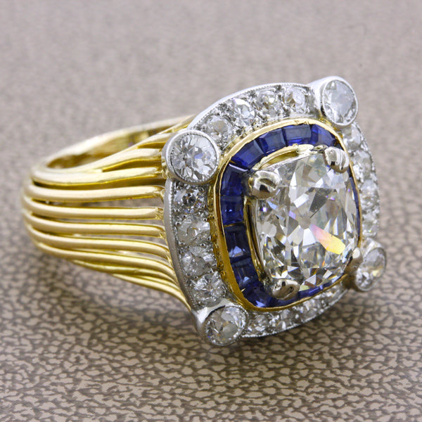 Antique Cartier 3.17 Carat Diamond Gold & Platinum Ring, GIA Certified