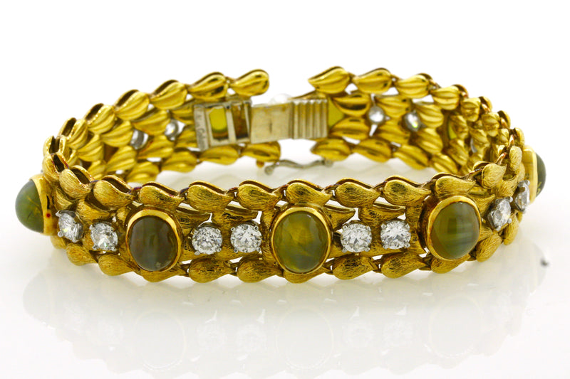 Julius Cohen Cats Eye Chrysoberyl Diamond Gold Bracelet