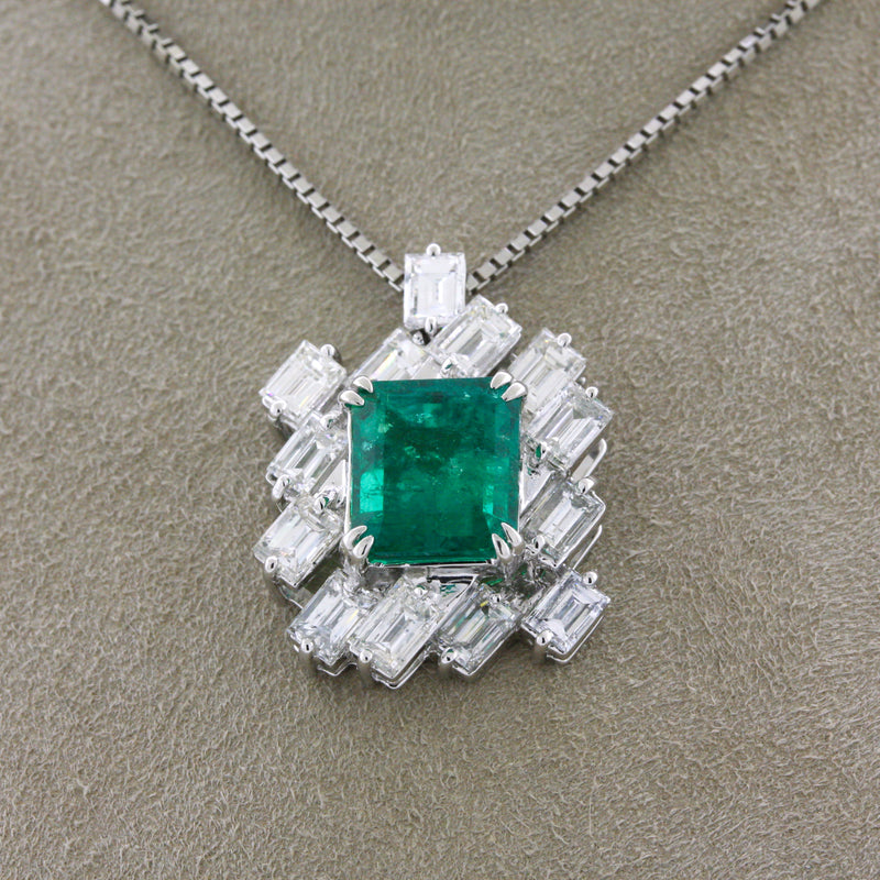 2.97 Carat Gem Emerald Diamond Platinum Pendant