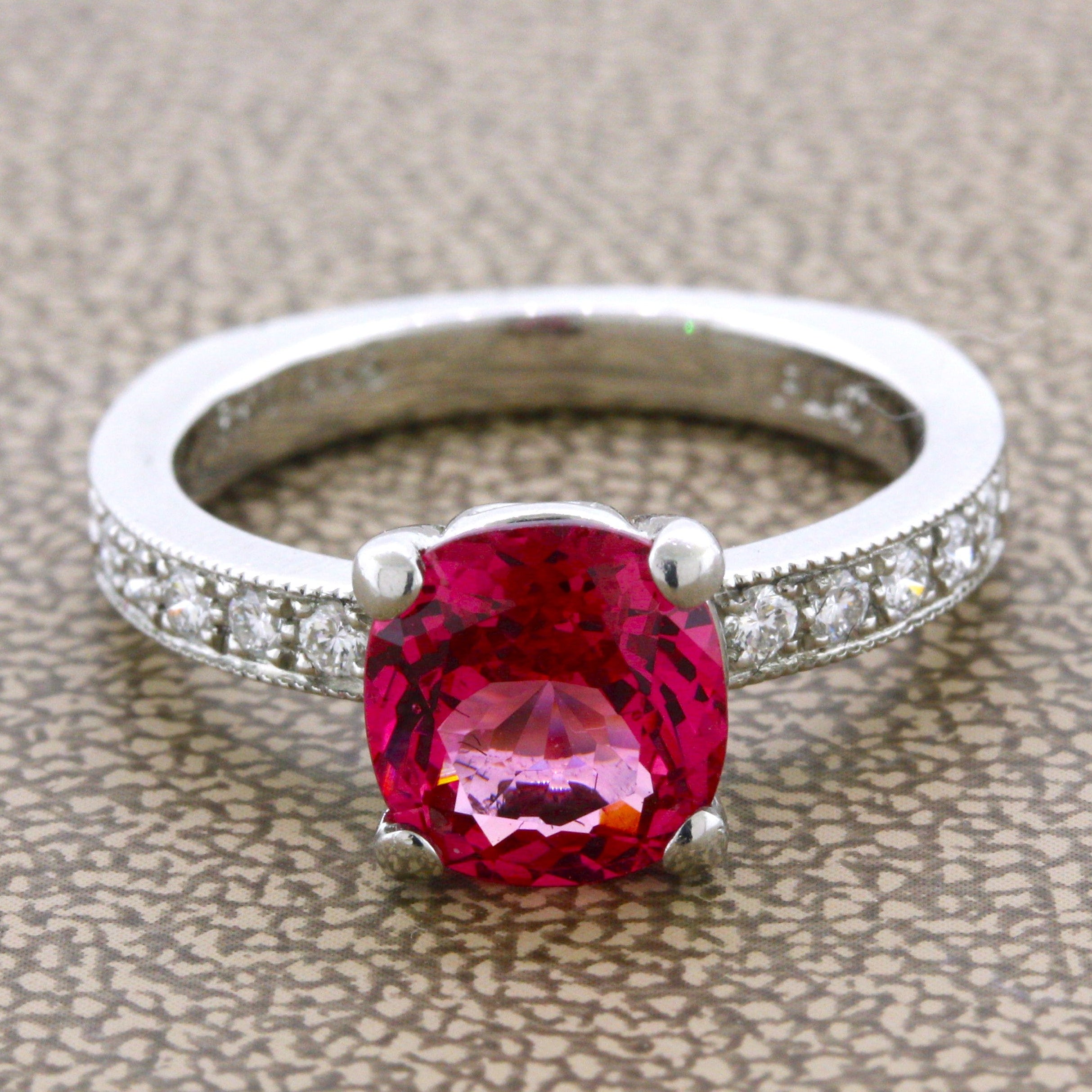 2.11 Carat Fine Pink Spinel Diamond Platinum Ring, GIA Certified
