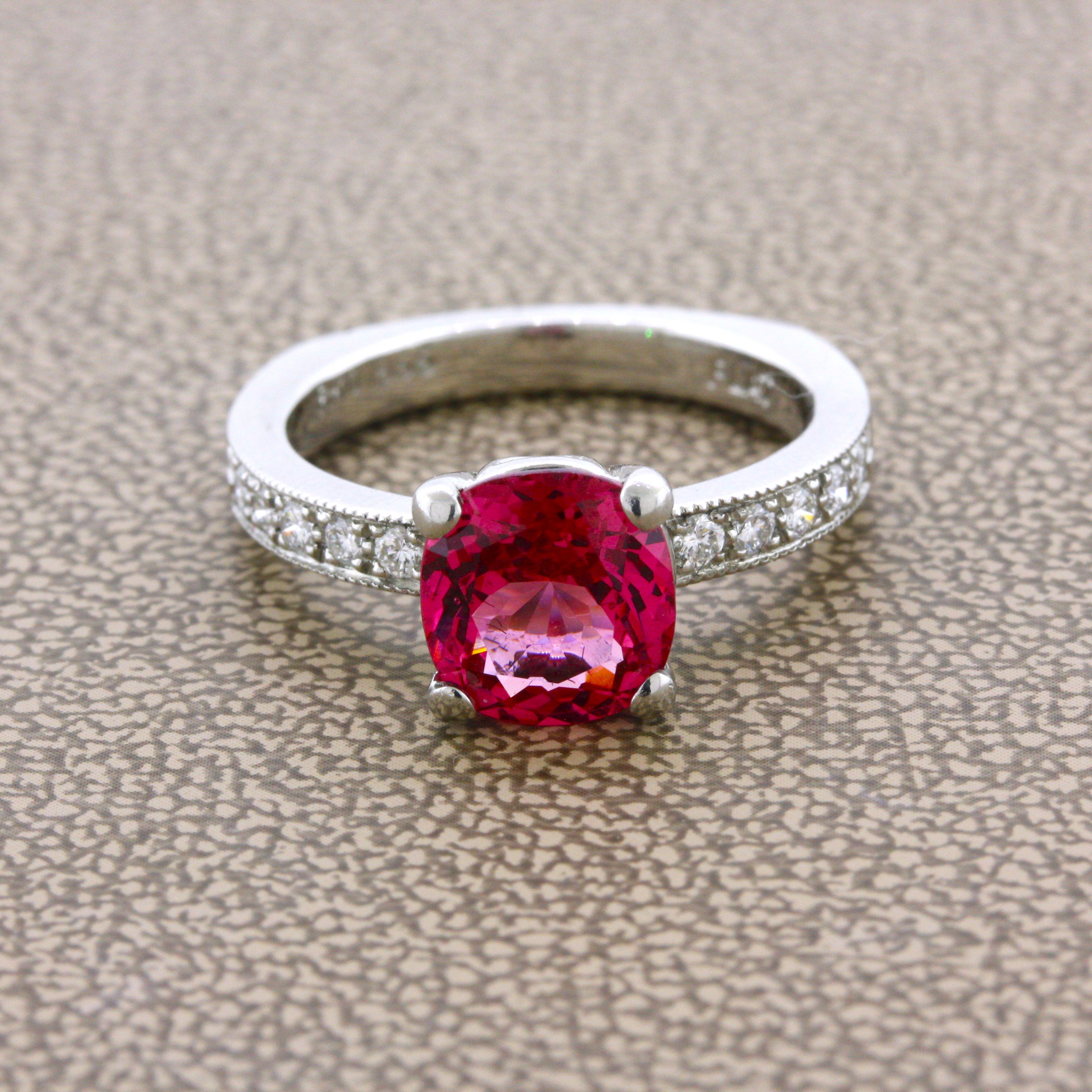 2.11 Carat Fine Pink Spinel Diamond Platinum Ring, GIA Certified