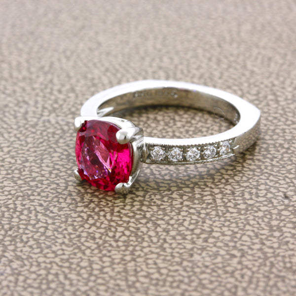 2.11 Carat Fine Pink Spinel Diamond Platinum Ring, GIA Certified