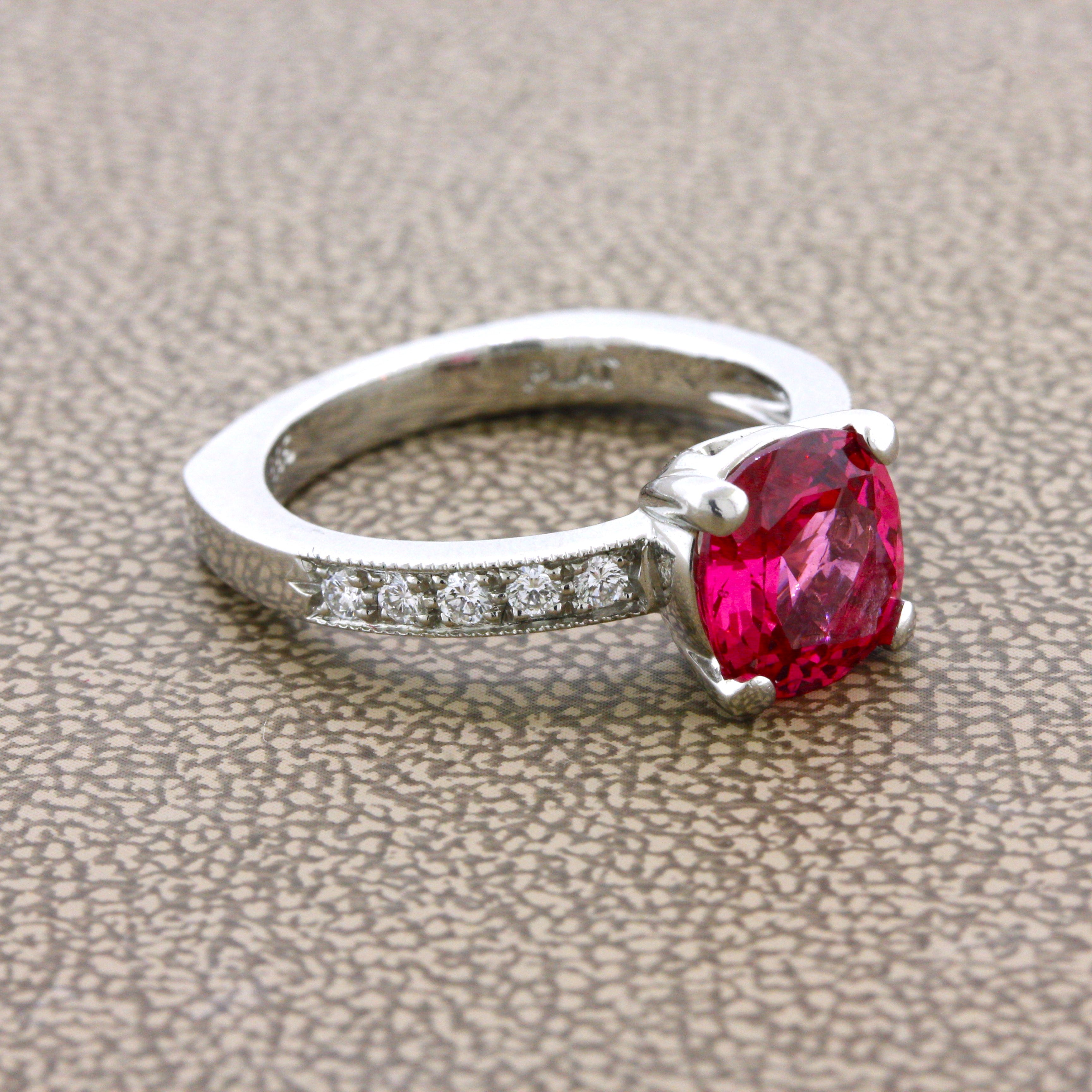 2.11 Carat Fine Pink Spinel Diamond Platinum Ring, GIA Certified