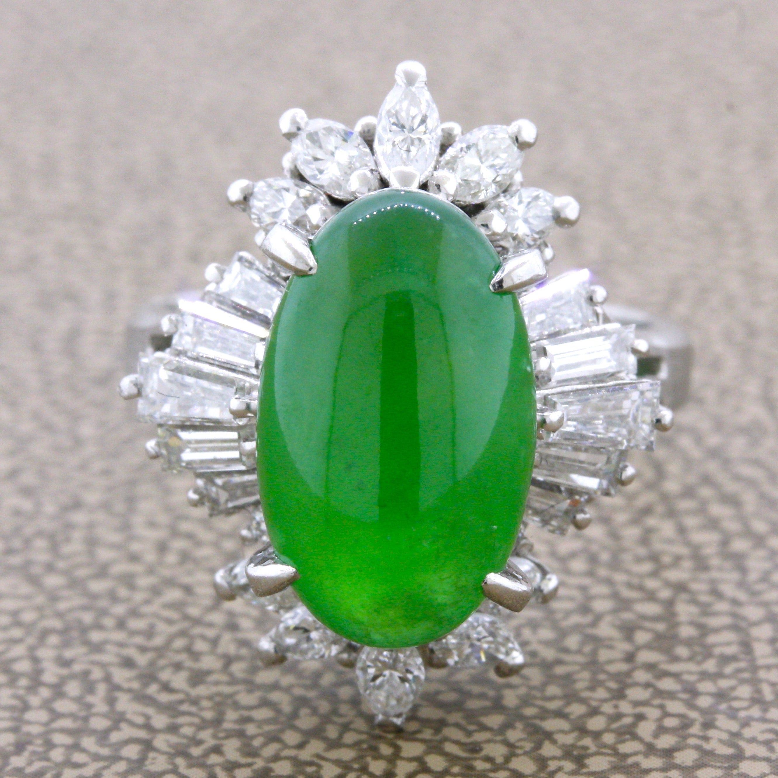 Fine Jadeite Jade Diamond Platinum Ring, GIA Certified