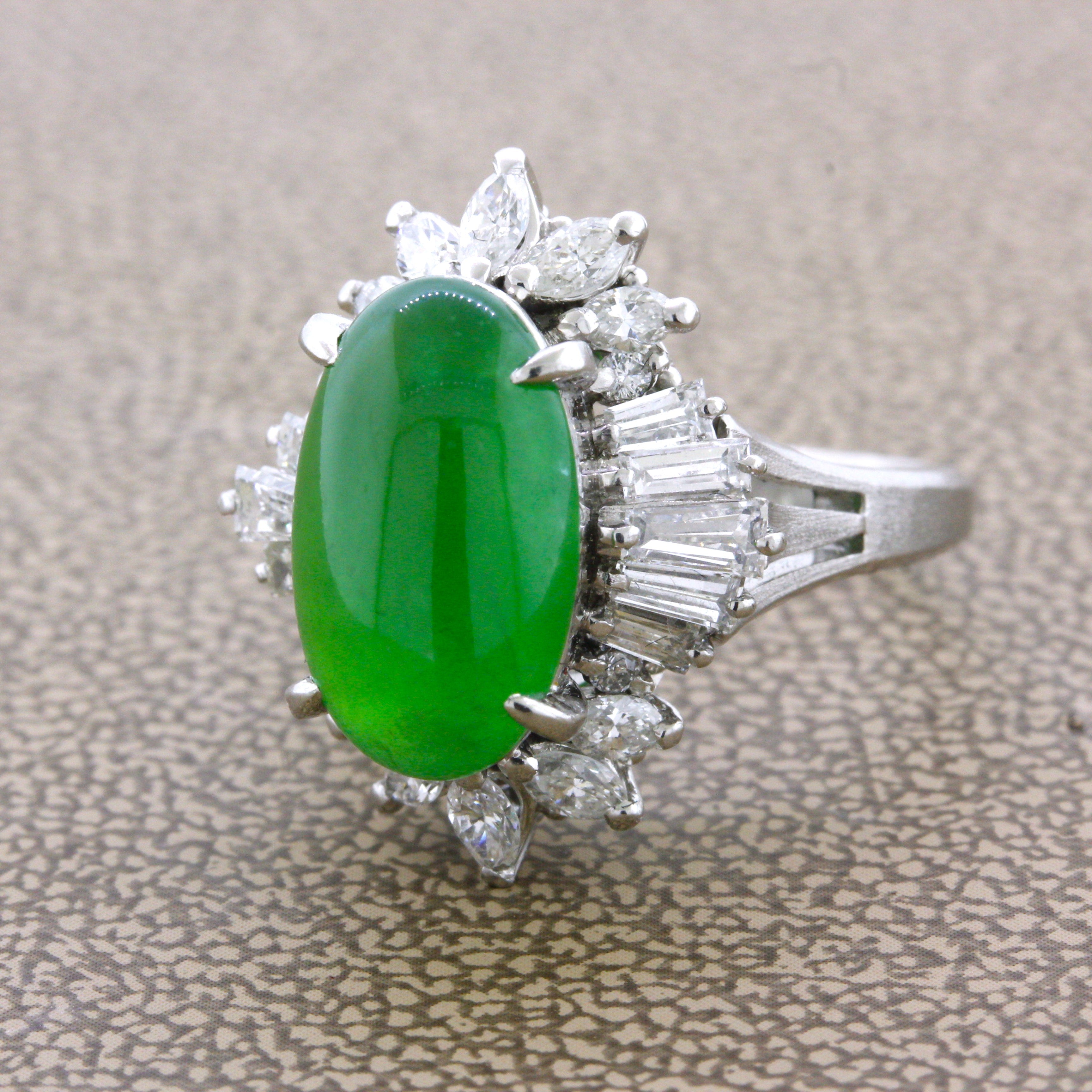 Fine Jadeite Jade Diamond Platinum Ring, GIA Certified