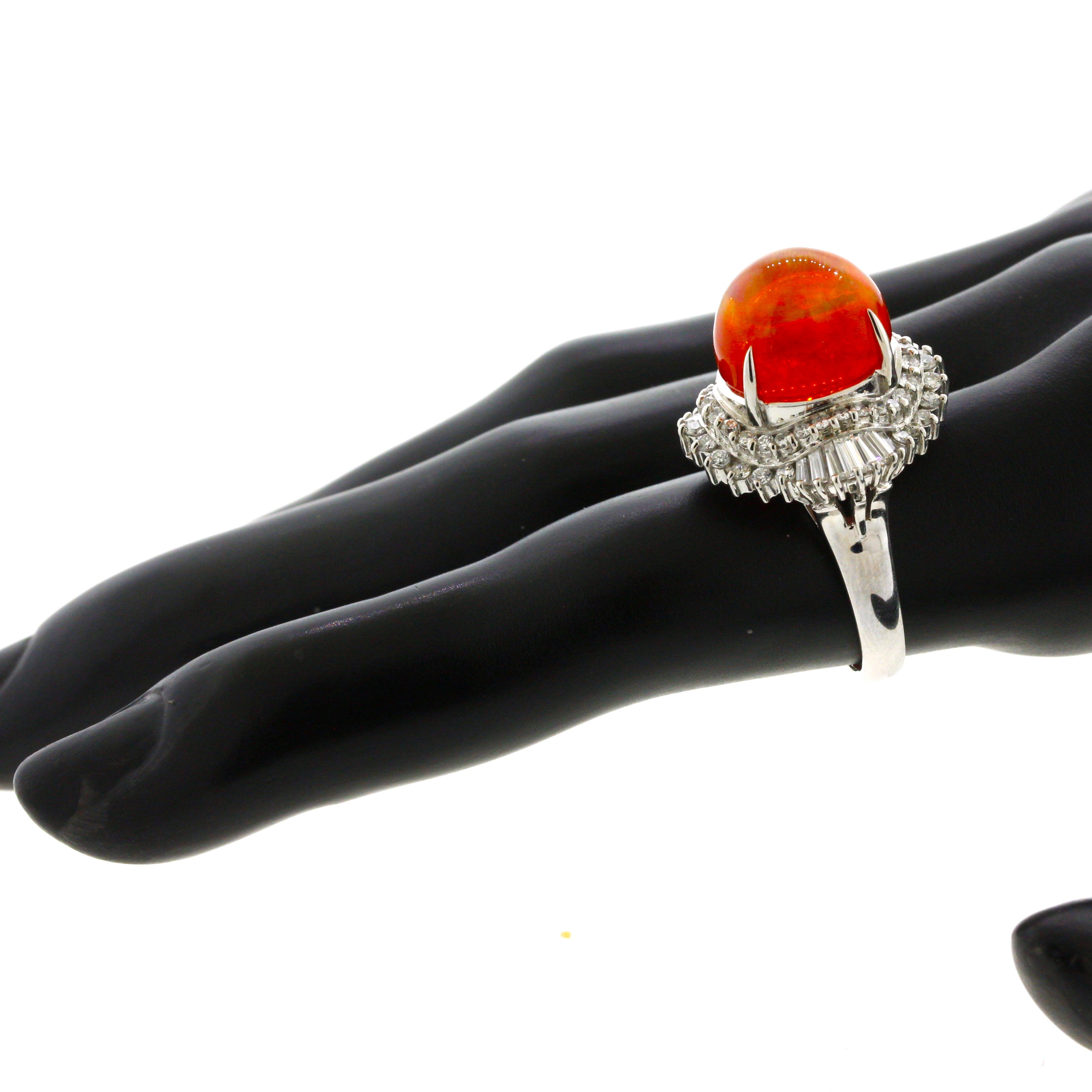 7.14 Carat Mexican Fire Opal Diamond Platinum Ring