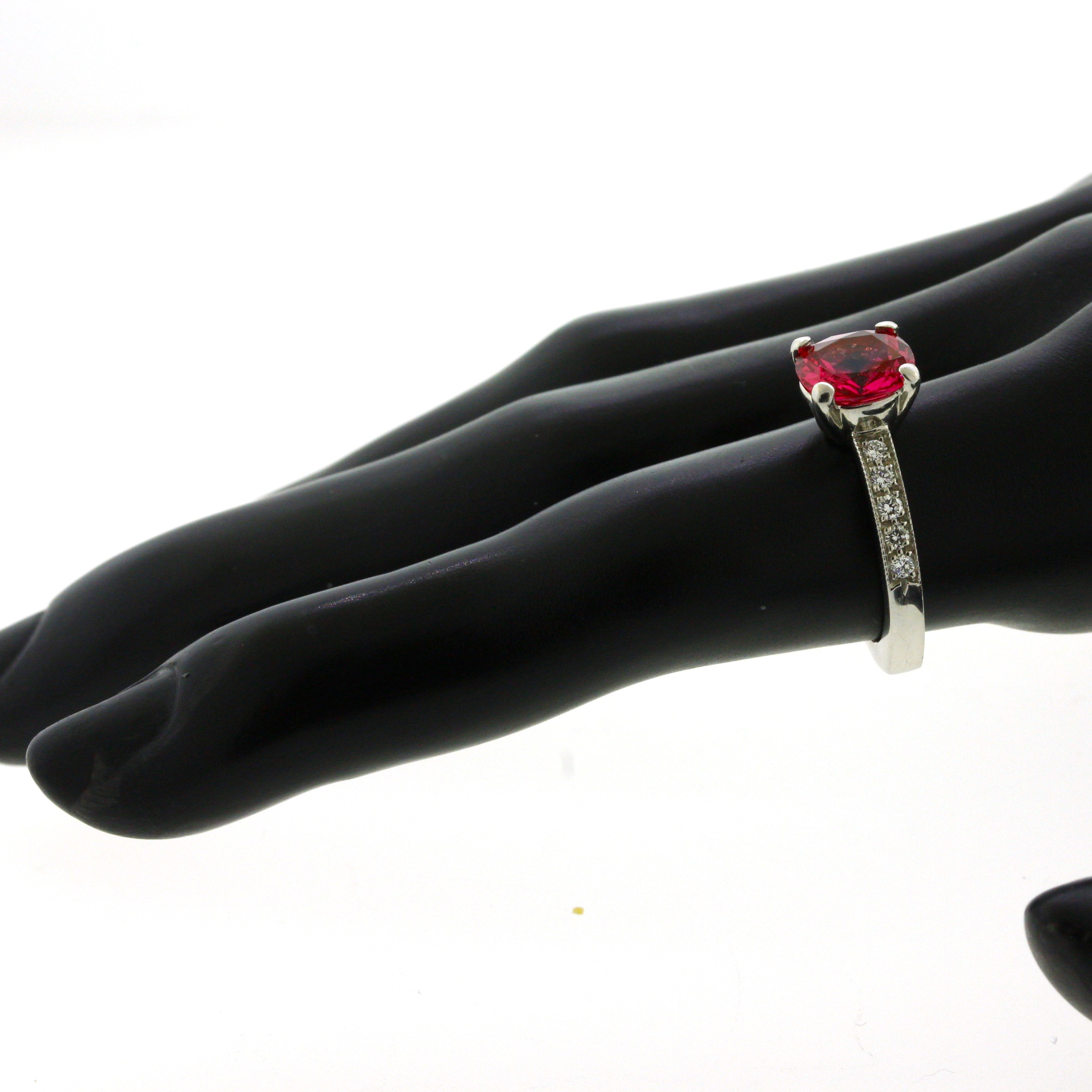 2.11 Carat Fine Pink Spinel Diamond Platinum Ring, GIA Certified