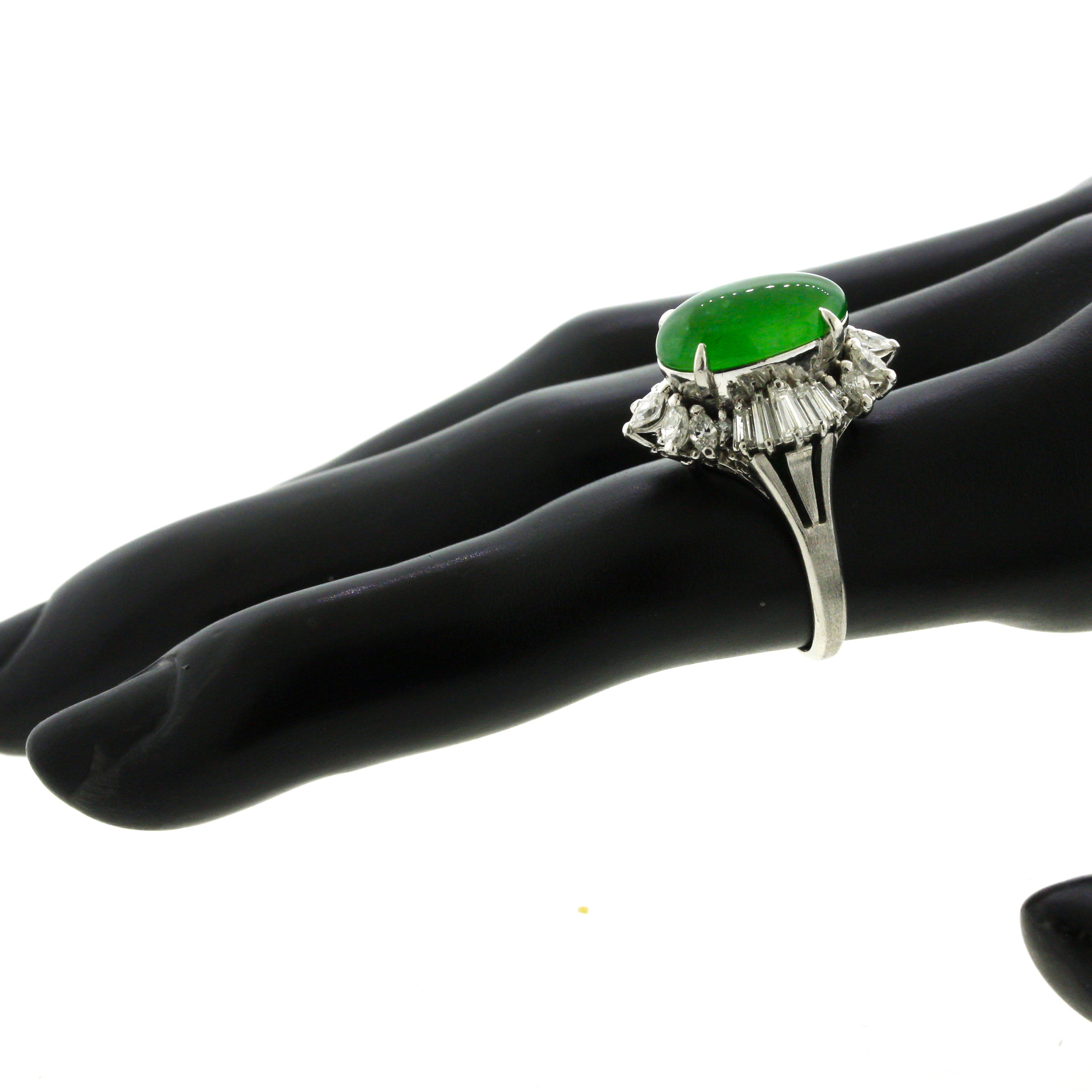 Fine Jadeite Jade Diamond Platinum Ring, GIA Certified