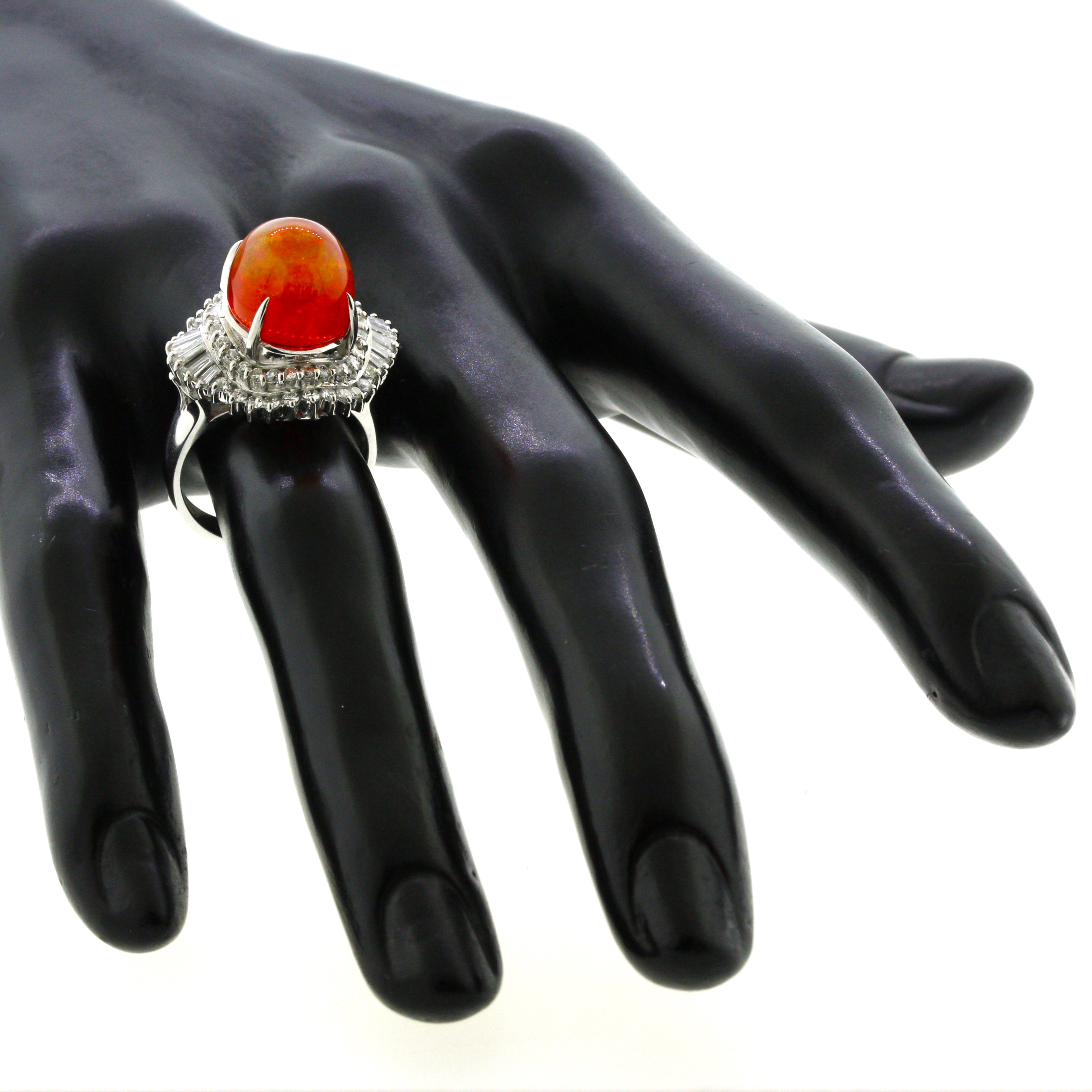 7.14 Carat Mexican Fire Opal Diamond Platinum Ring