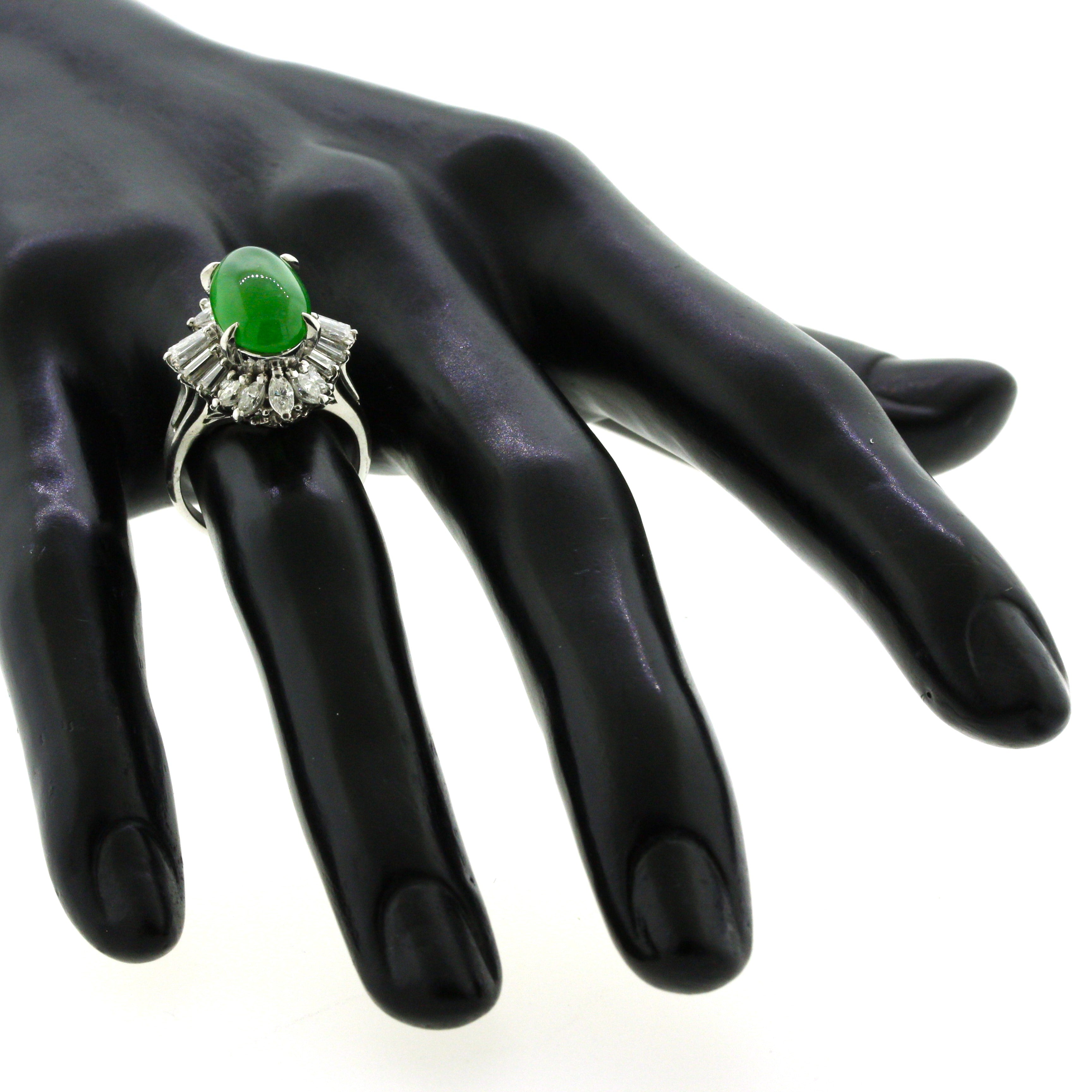 Fine Jadeite Jade Diamond Platinum Ring, GIA Certified