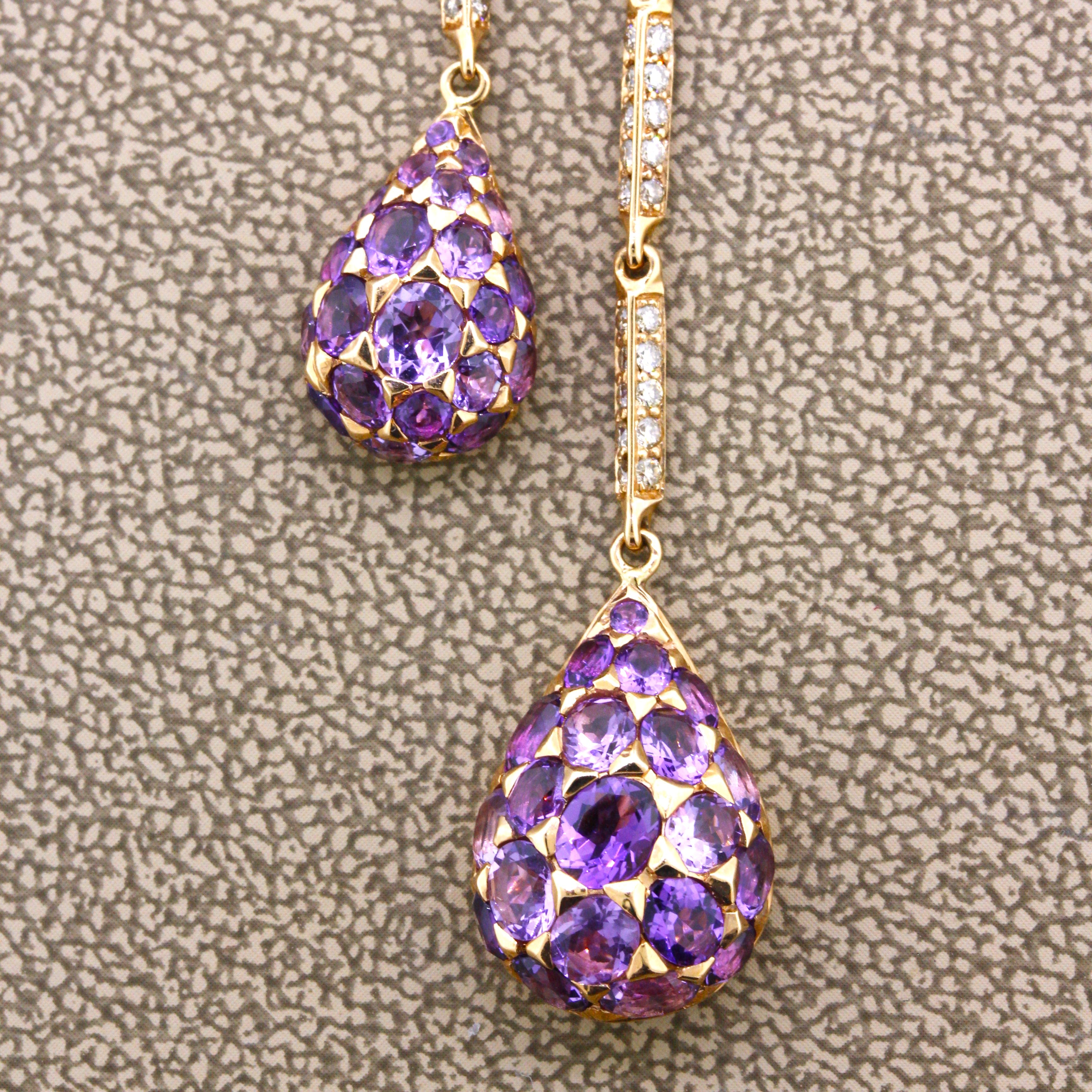 Amethyst Diamond Sapphire Gold Drop Dangle Earrings