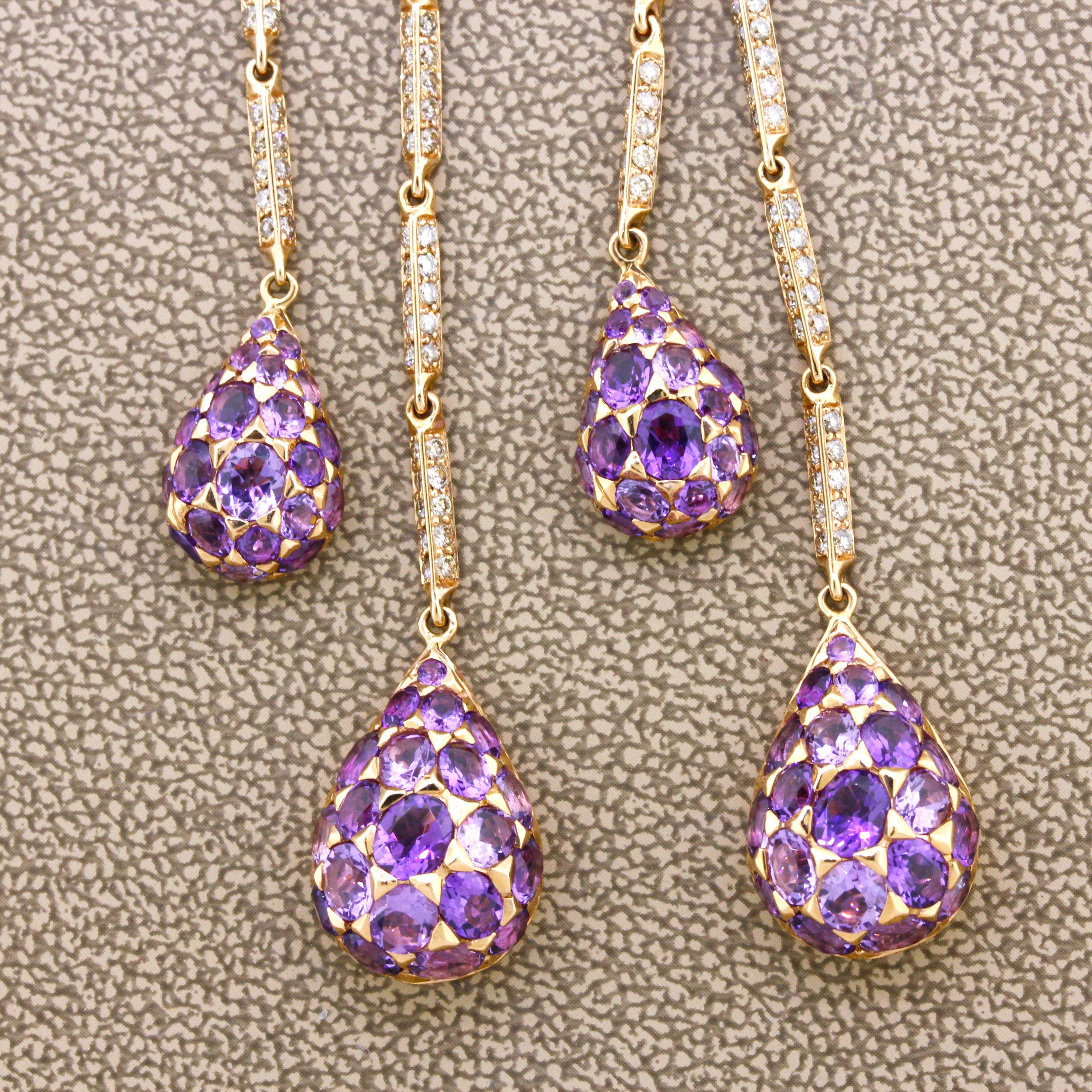 Amethyst Diamond Sapphire Gold Drop Dangle Earrings