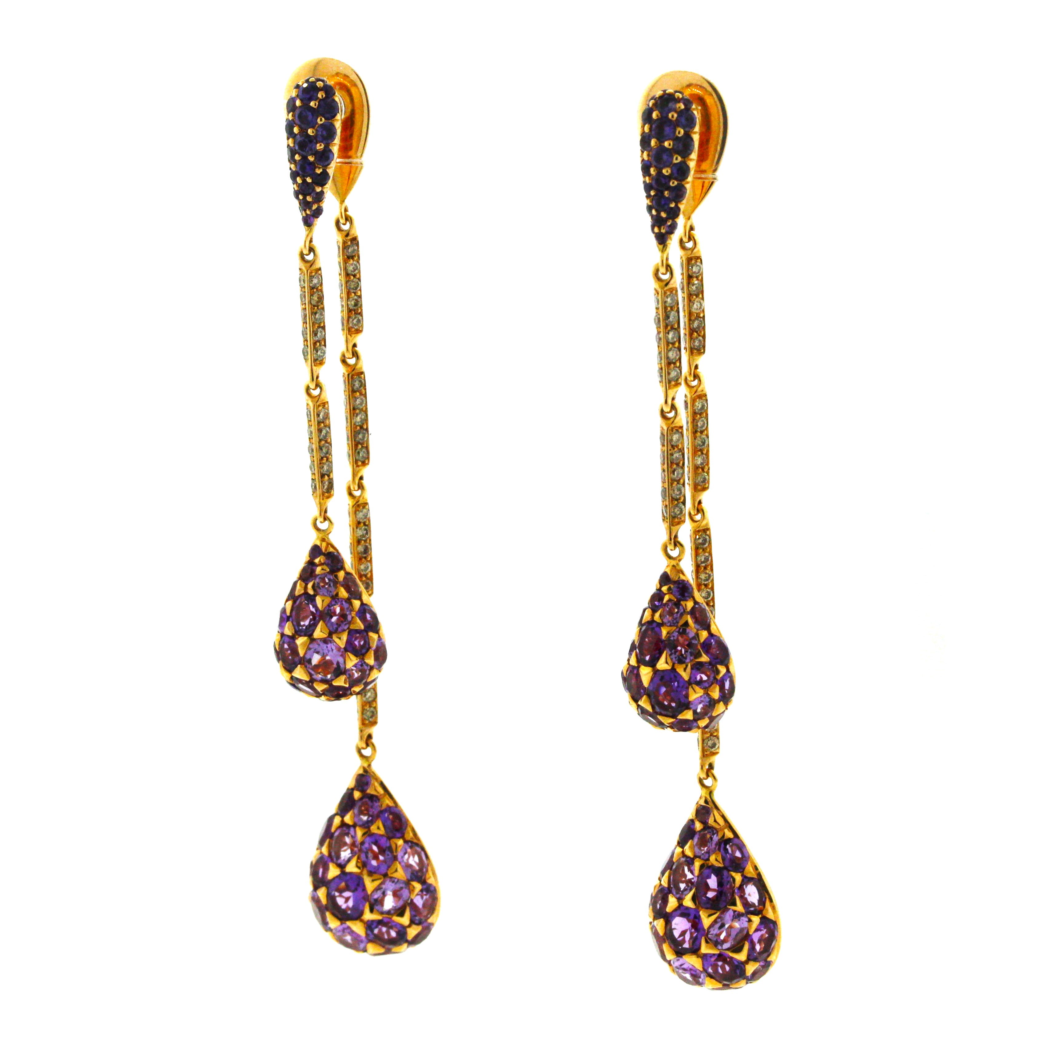 Amethyst Diamond Sapphire Gold Drop Dangle Earrings