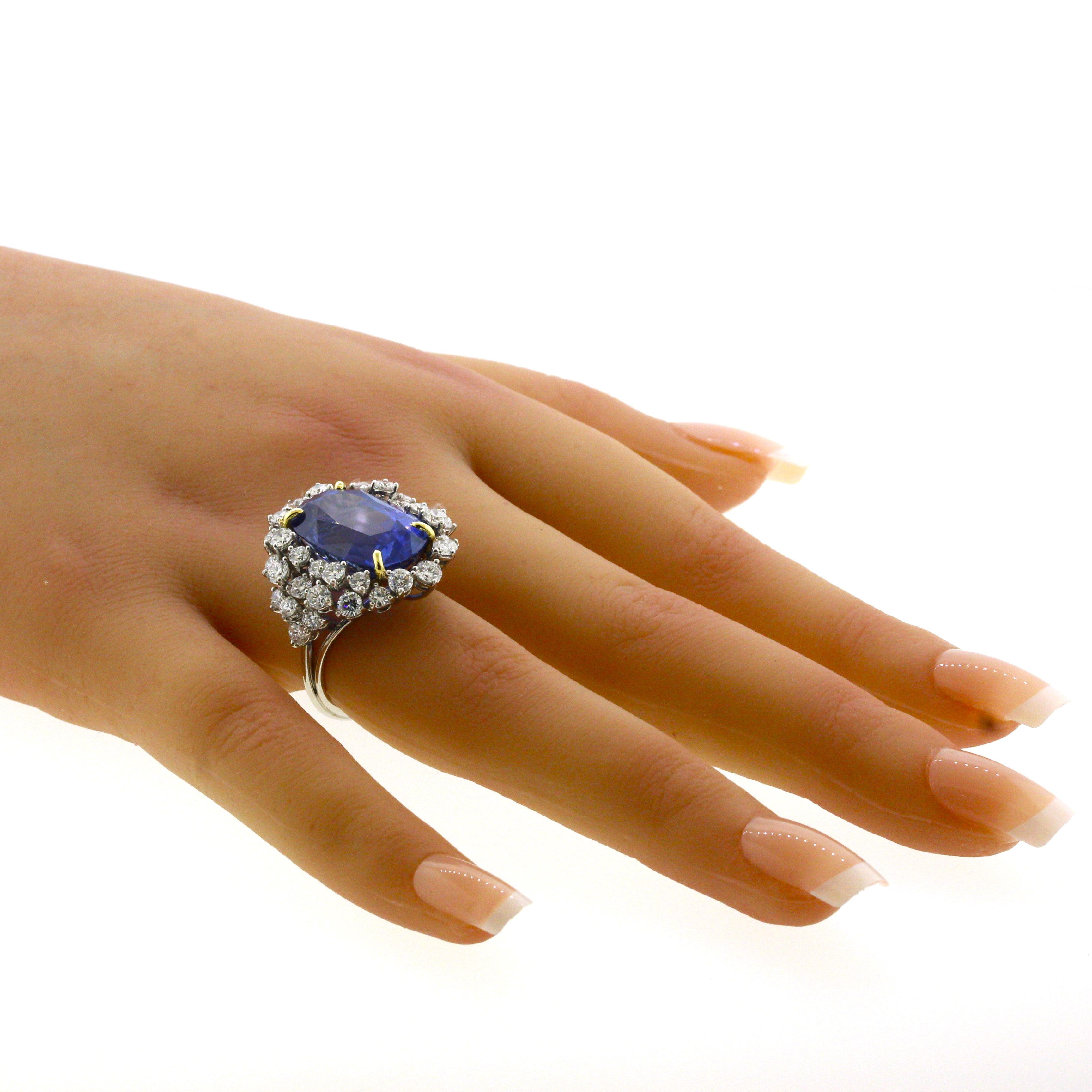 20.17 Carat Ceylon Sapphire Diamond Platinum Cocktail Ring, GIA Certified