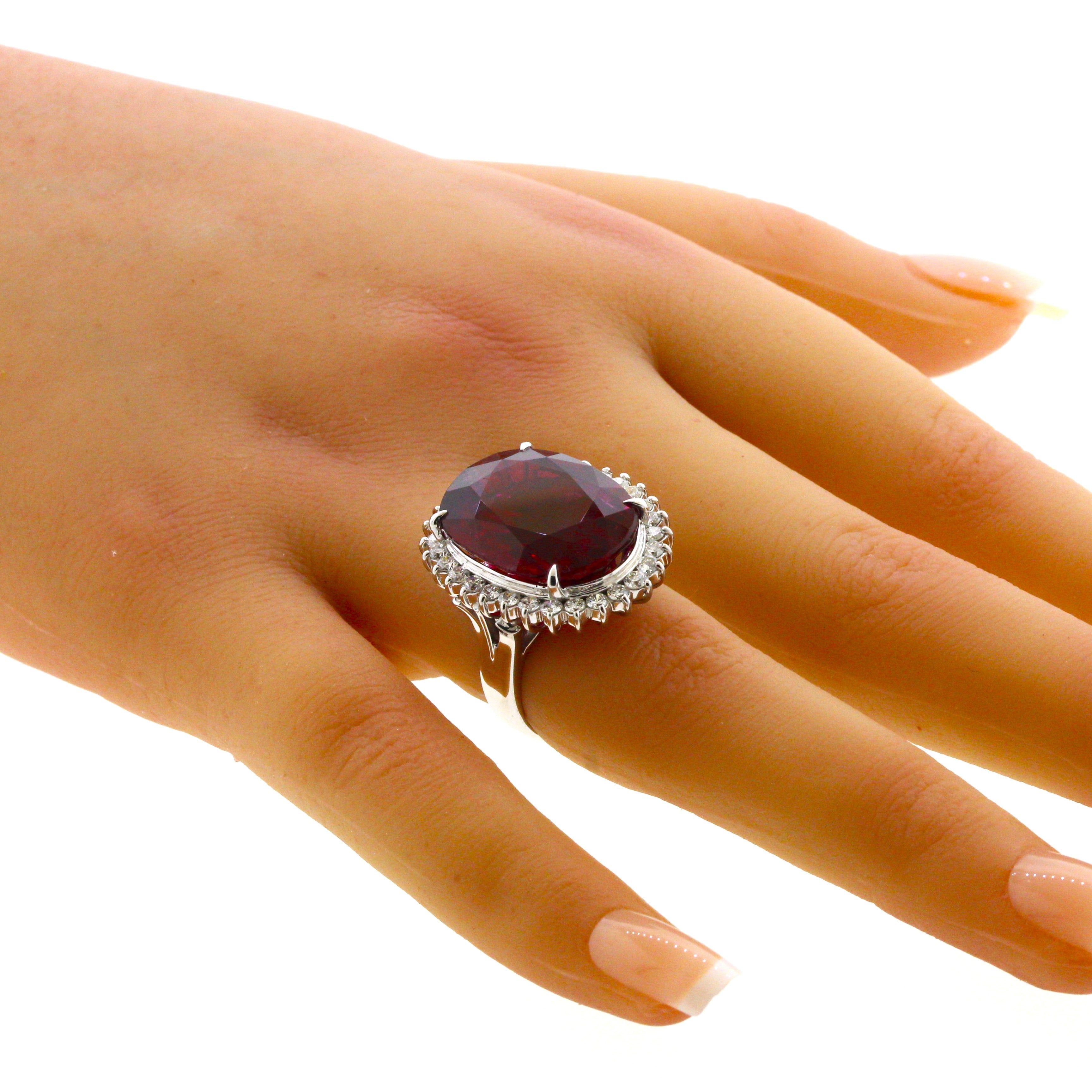 20.90 Carat Rubellite Tourmaline Diamond Platinum Ring