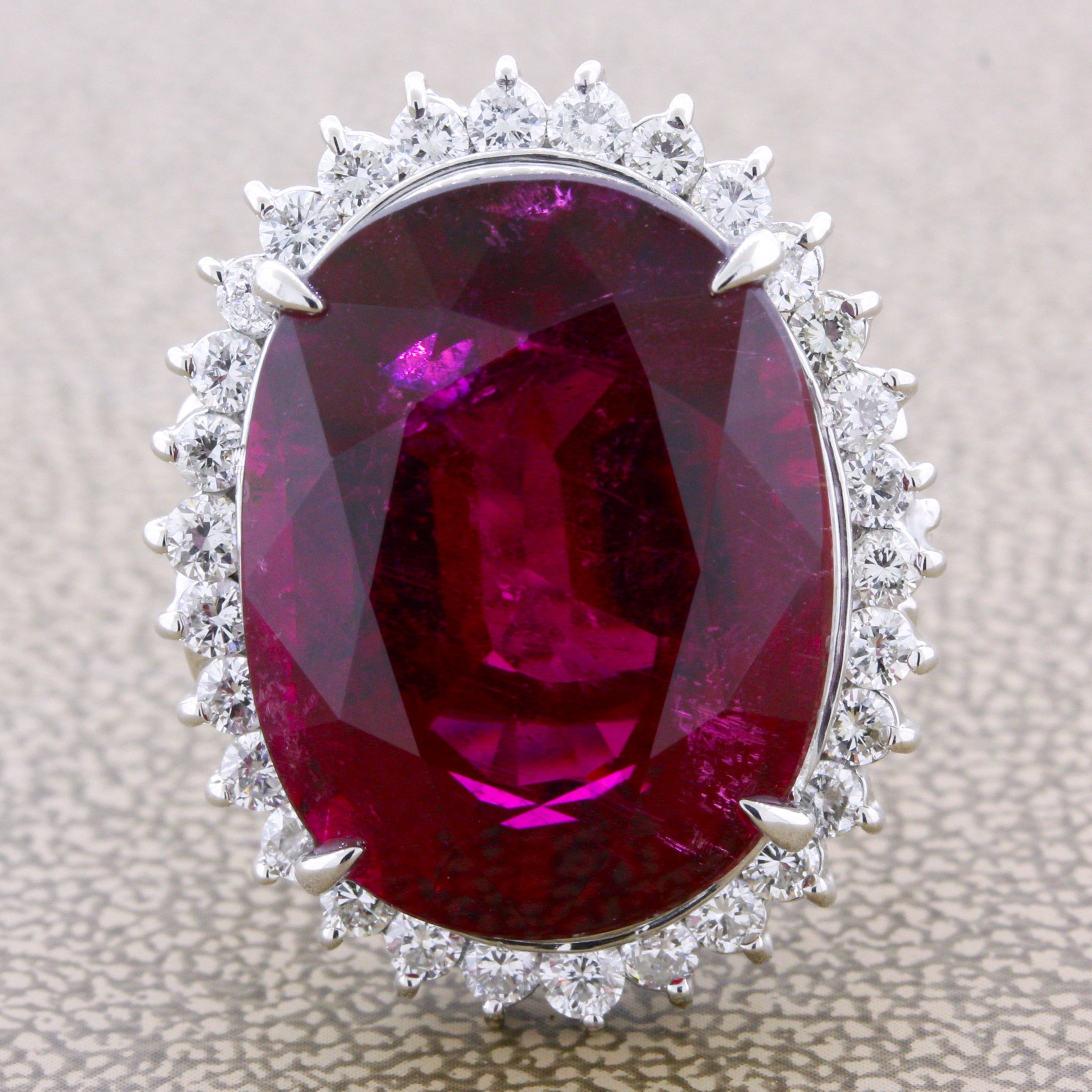20.90 Carat Rubellite Tourmaline Diamond Platinum Ring