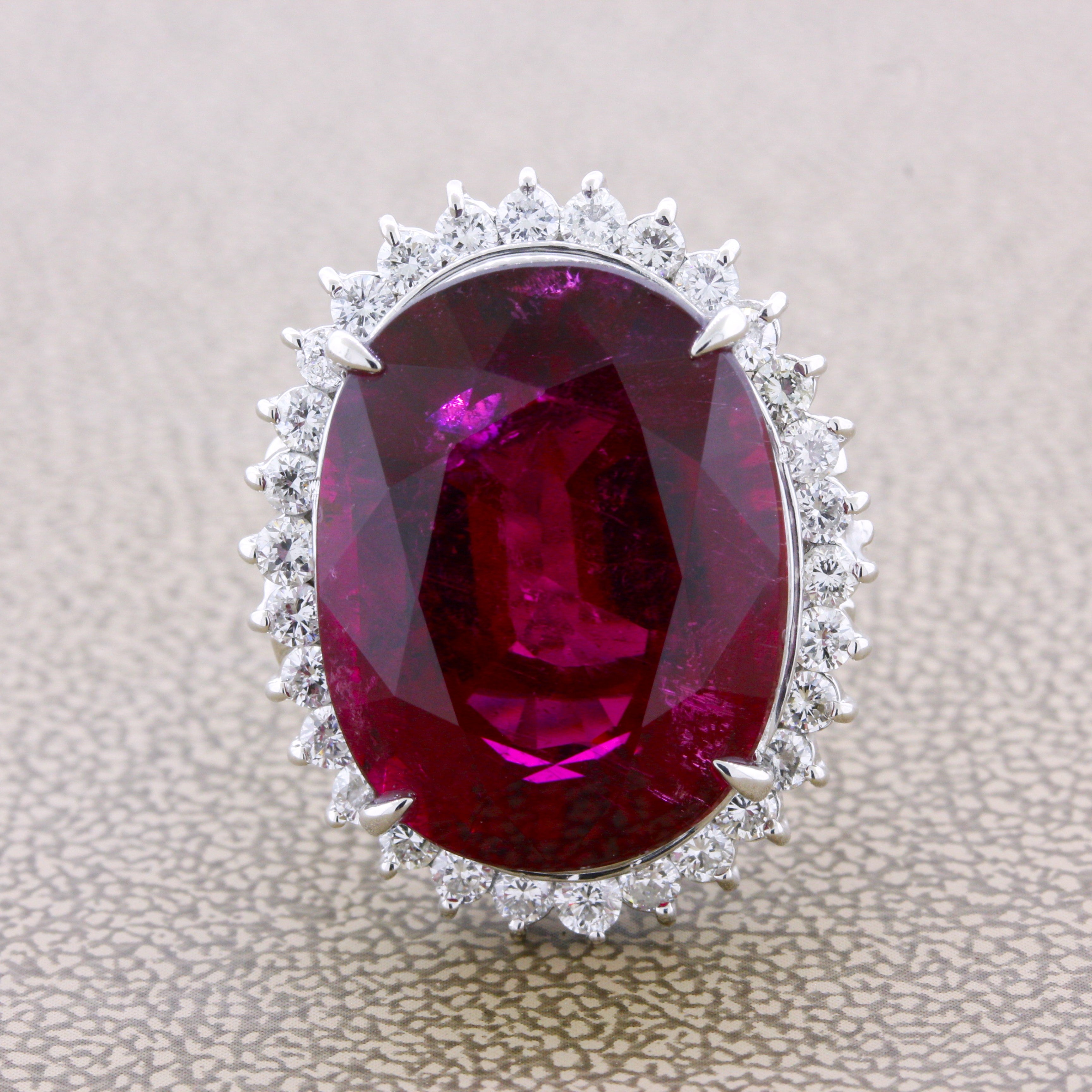 20.90 Carat Rubellite Tourmaline Diamond Platinum Ring