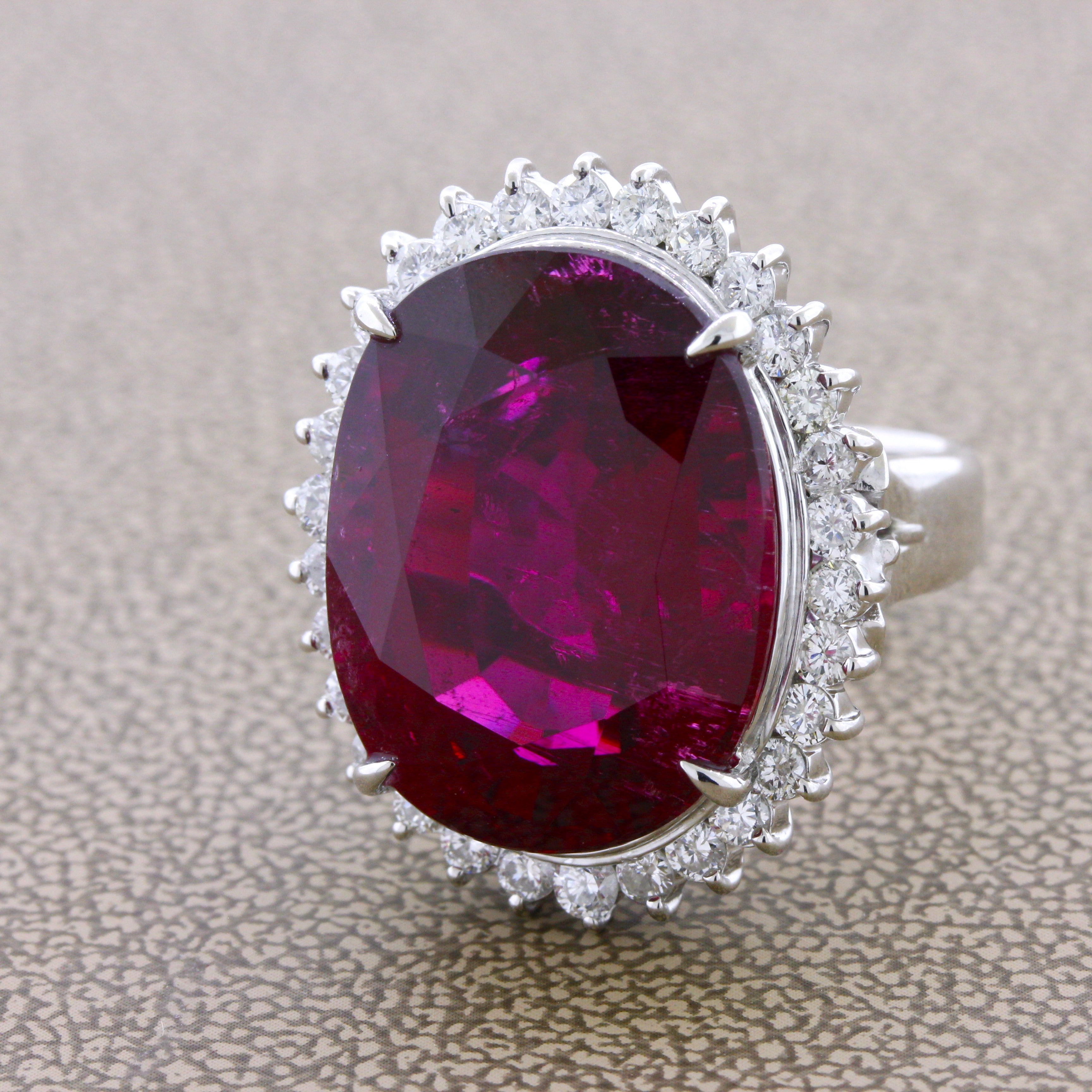 20.90 Carat Rubellite Tourmaline Diamond Platinum Ring