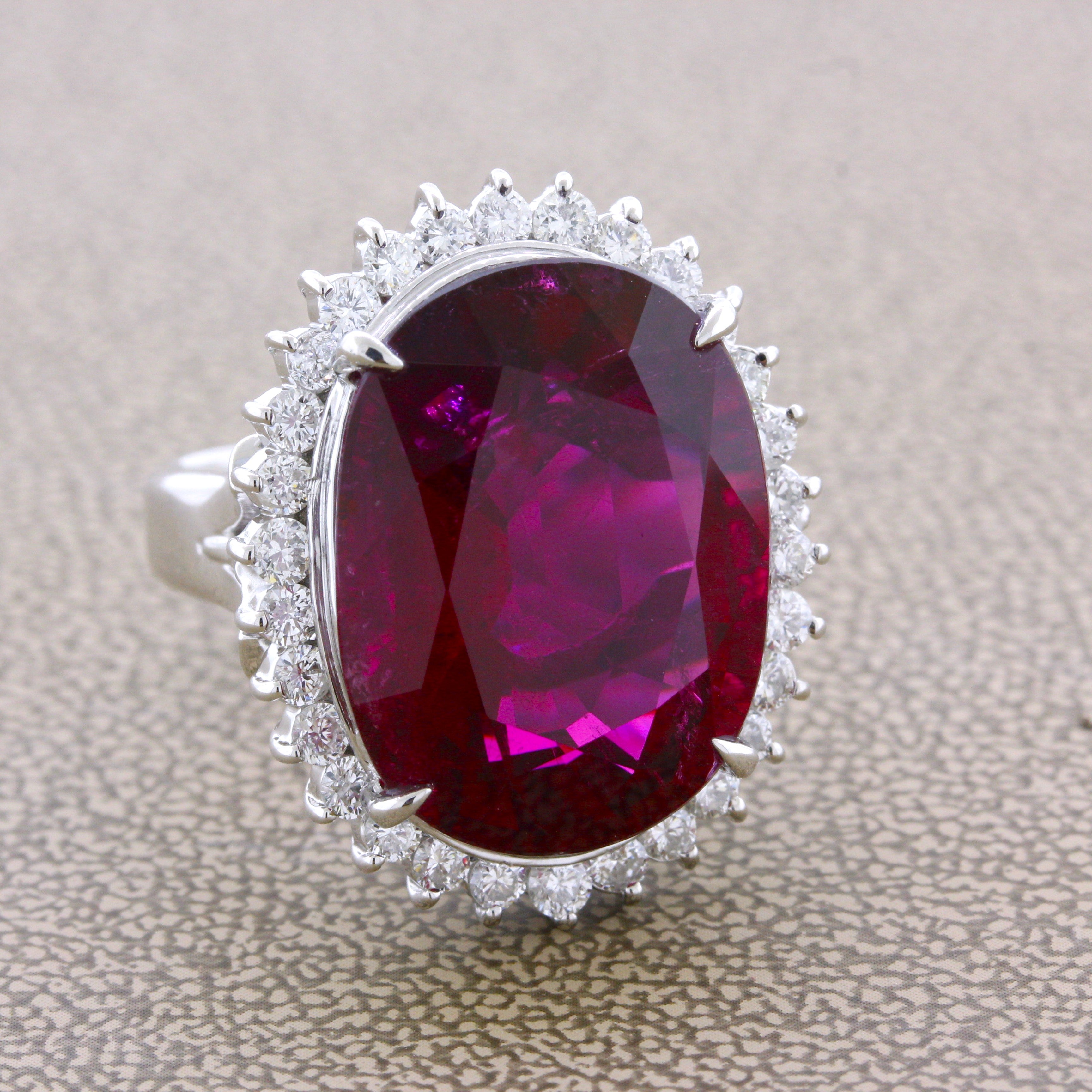 20.90 Carat Rubellite Tourmaline Diamond Platinum Ring