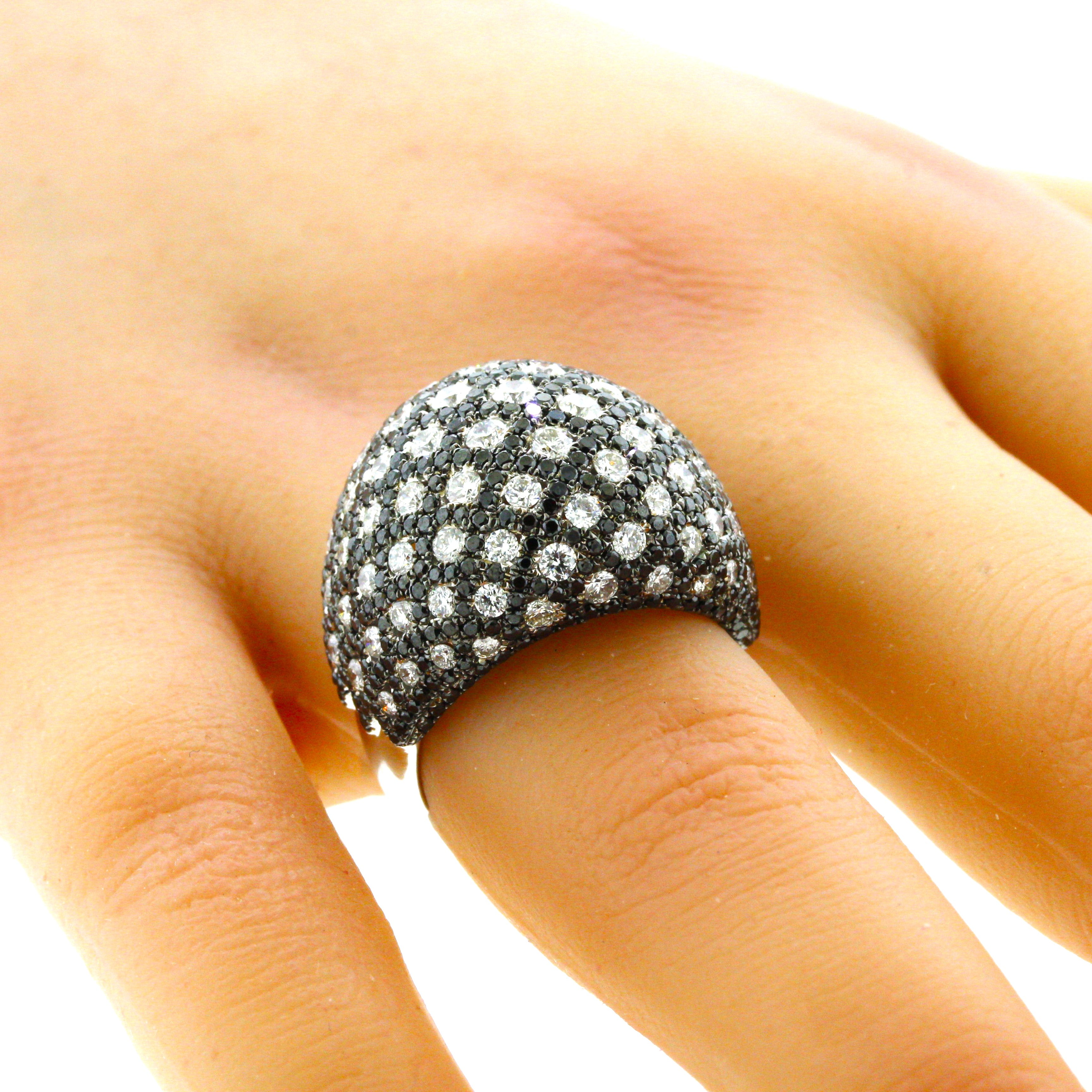 White & Black Diamond Gold Dome Cocktail Ring