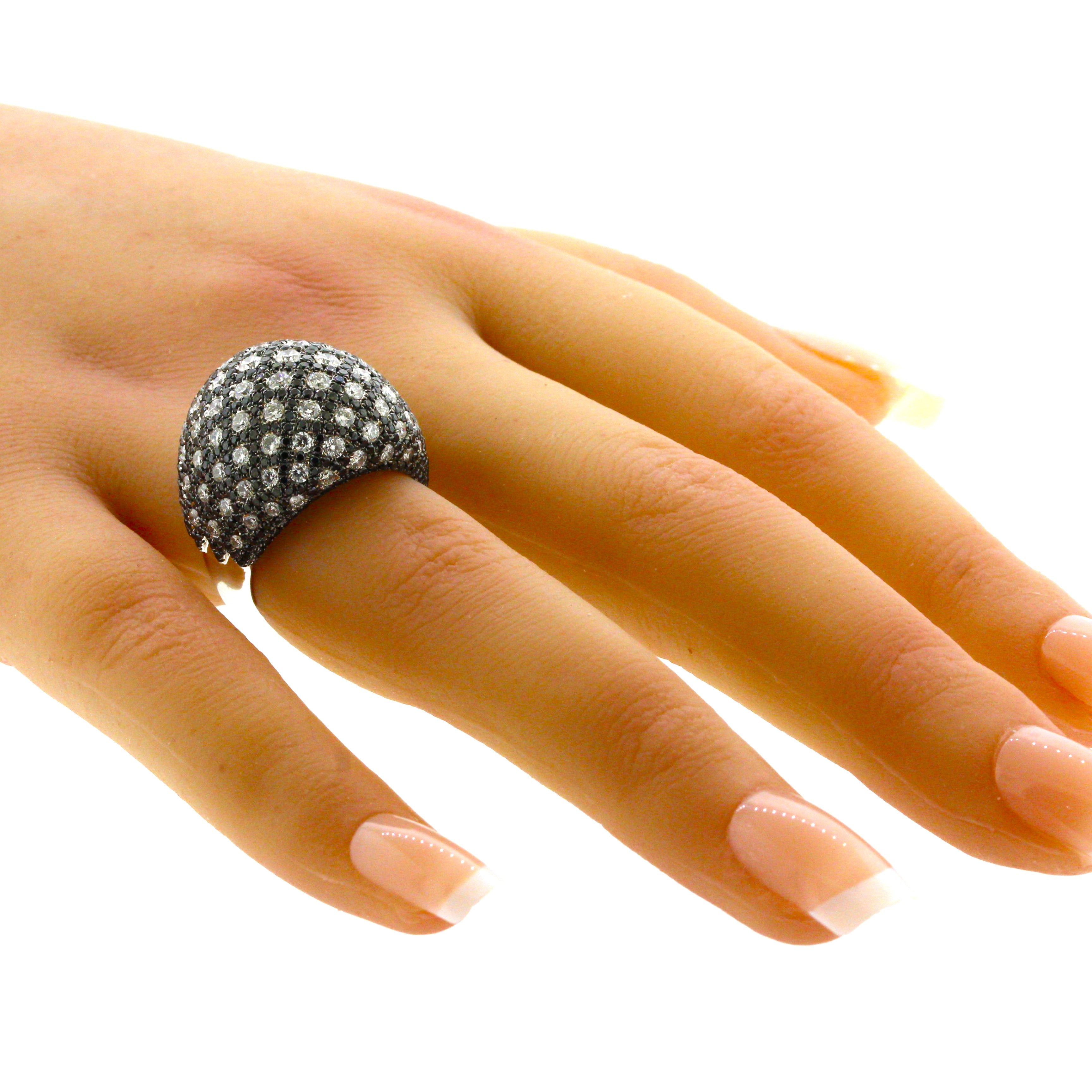 White & Black Diamond Gold Dome Cocktail Ring