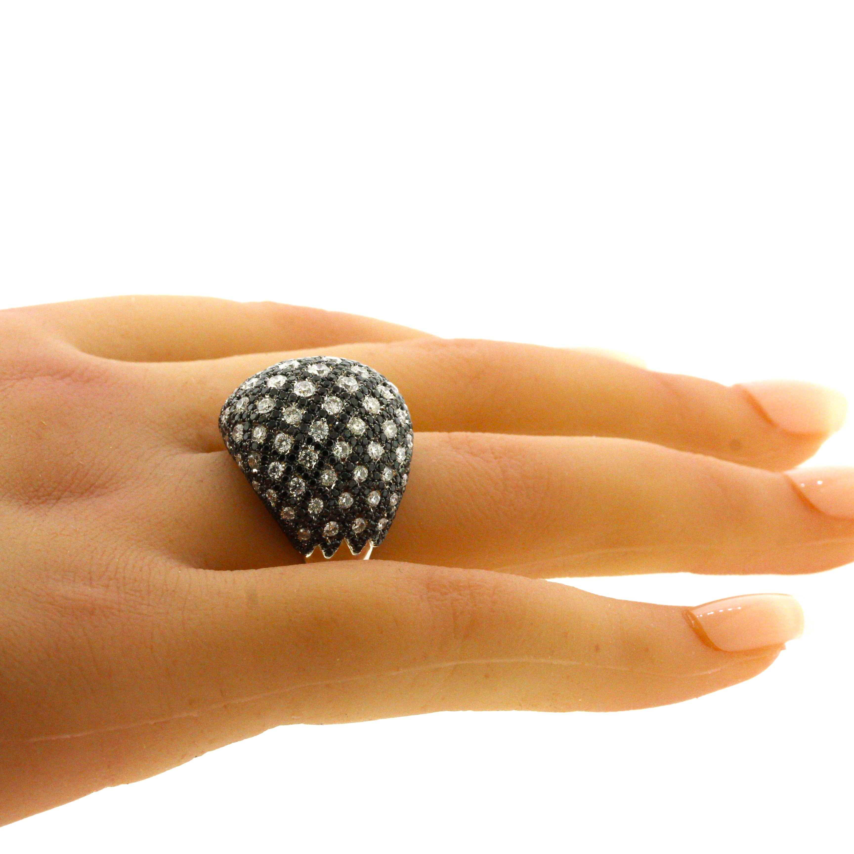 White & Black Diamond Gold Dome Cocktail Ring