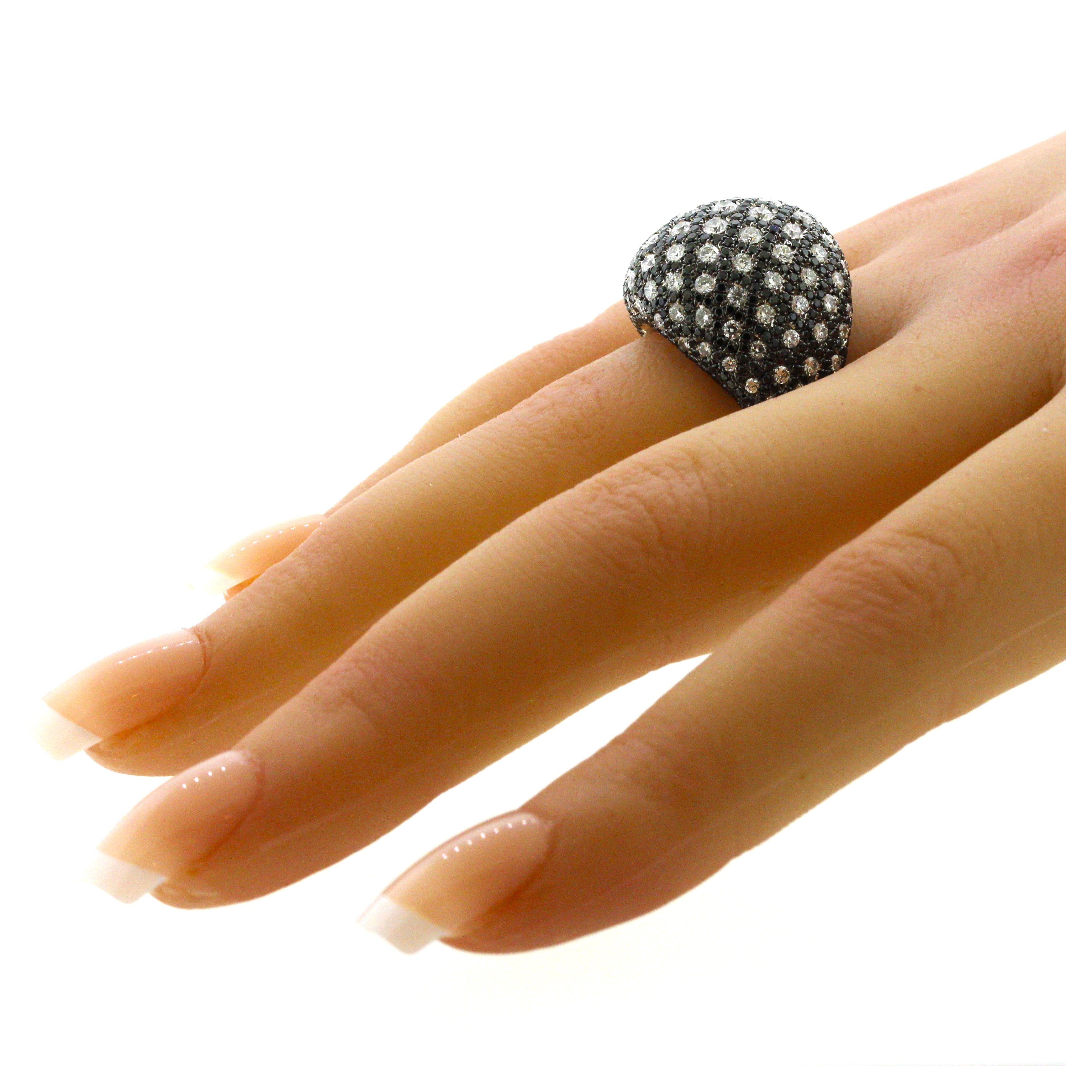 White & Black Diamond Gold Dome Cocktail Ring