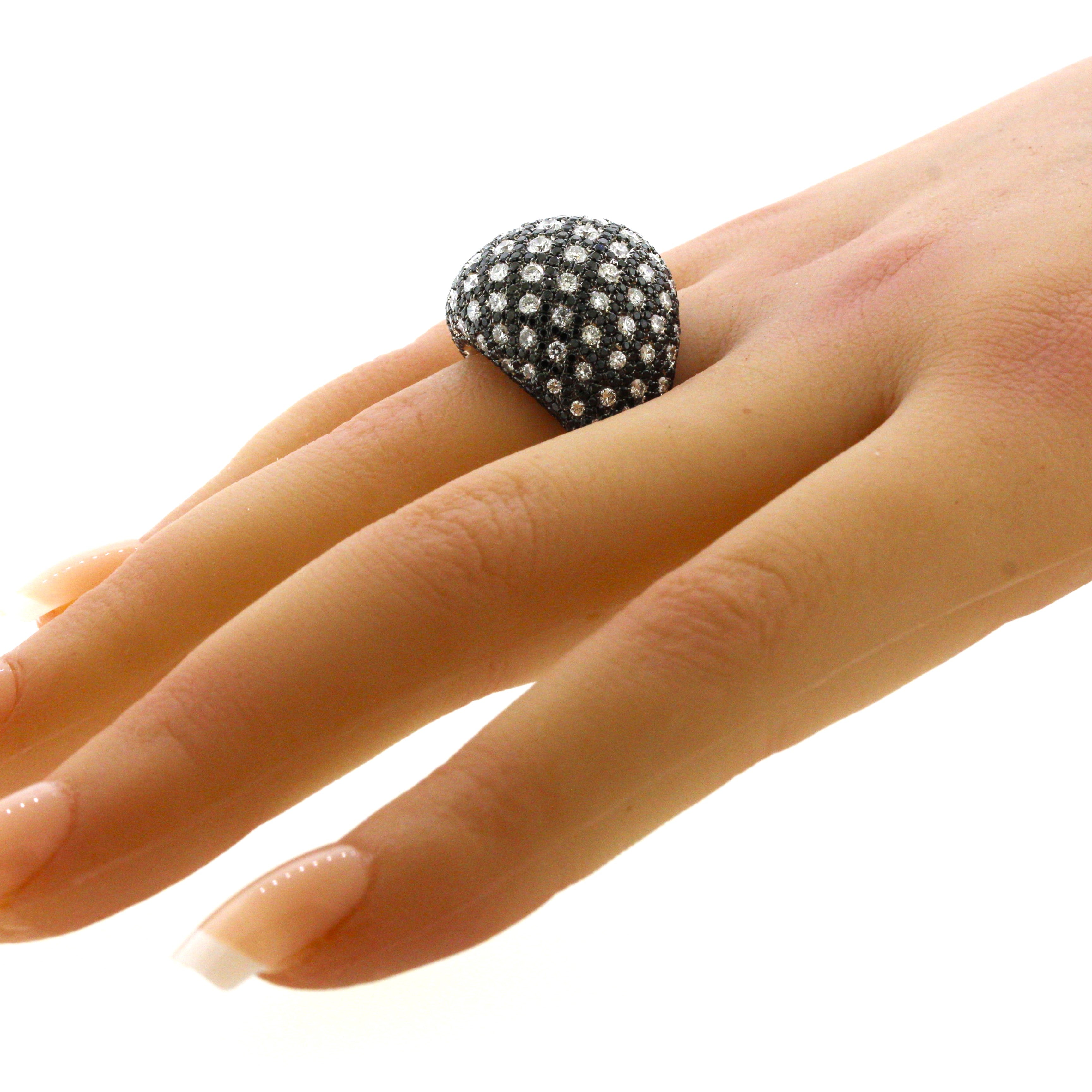 White & Black Diamond Gold Dome Cocktail Ring