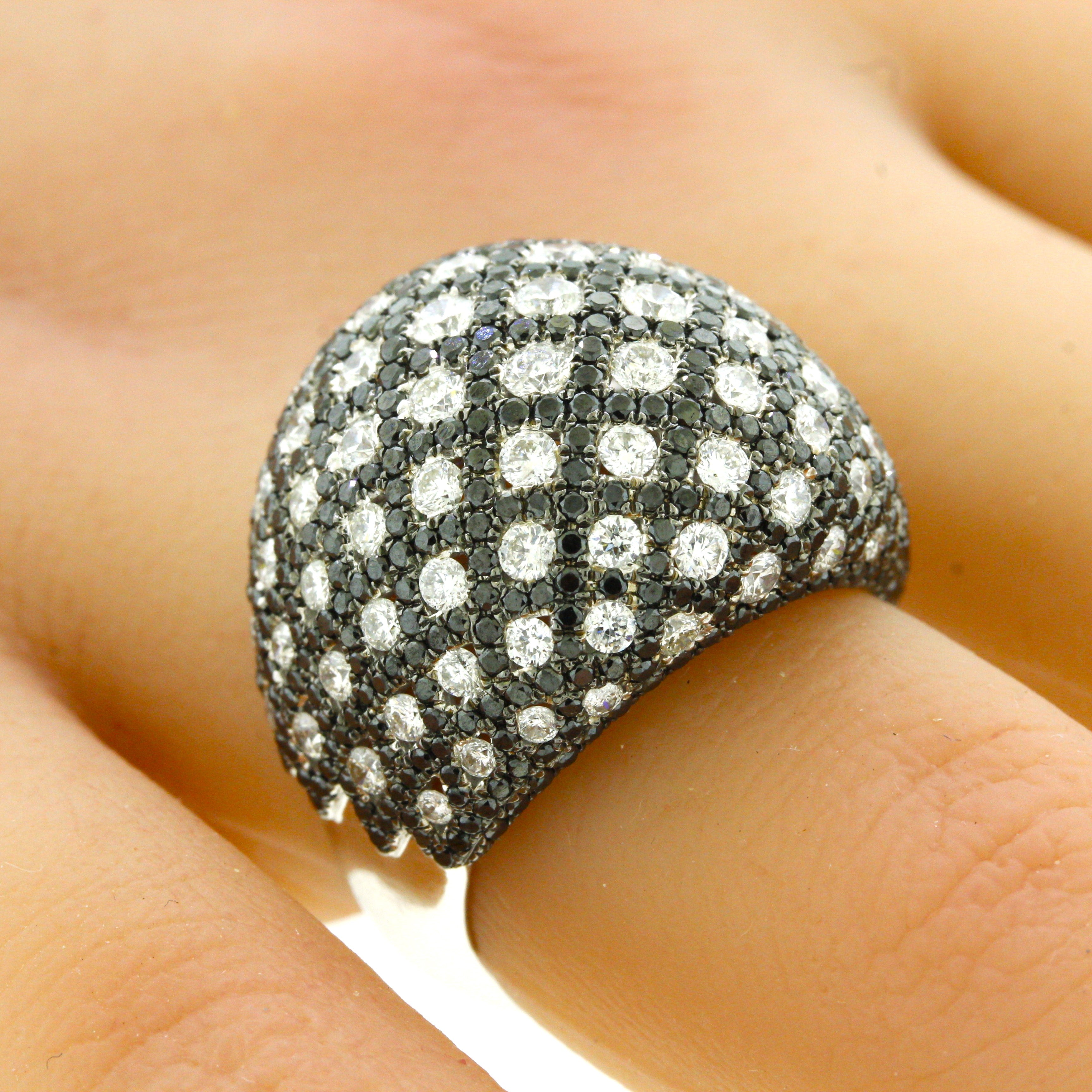 White & Black Diamond Gold Dome Cocktail Ring