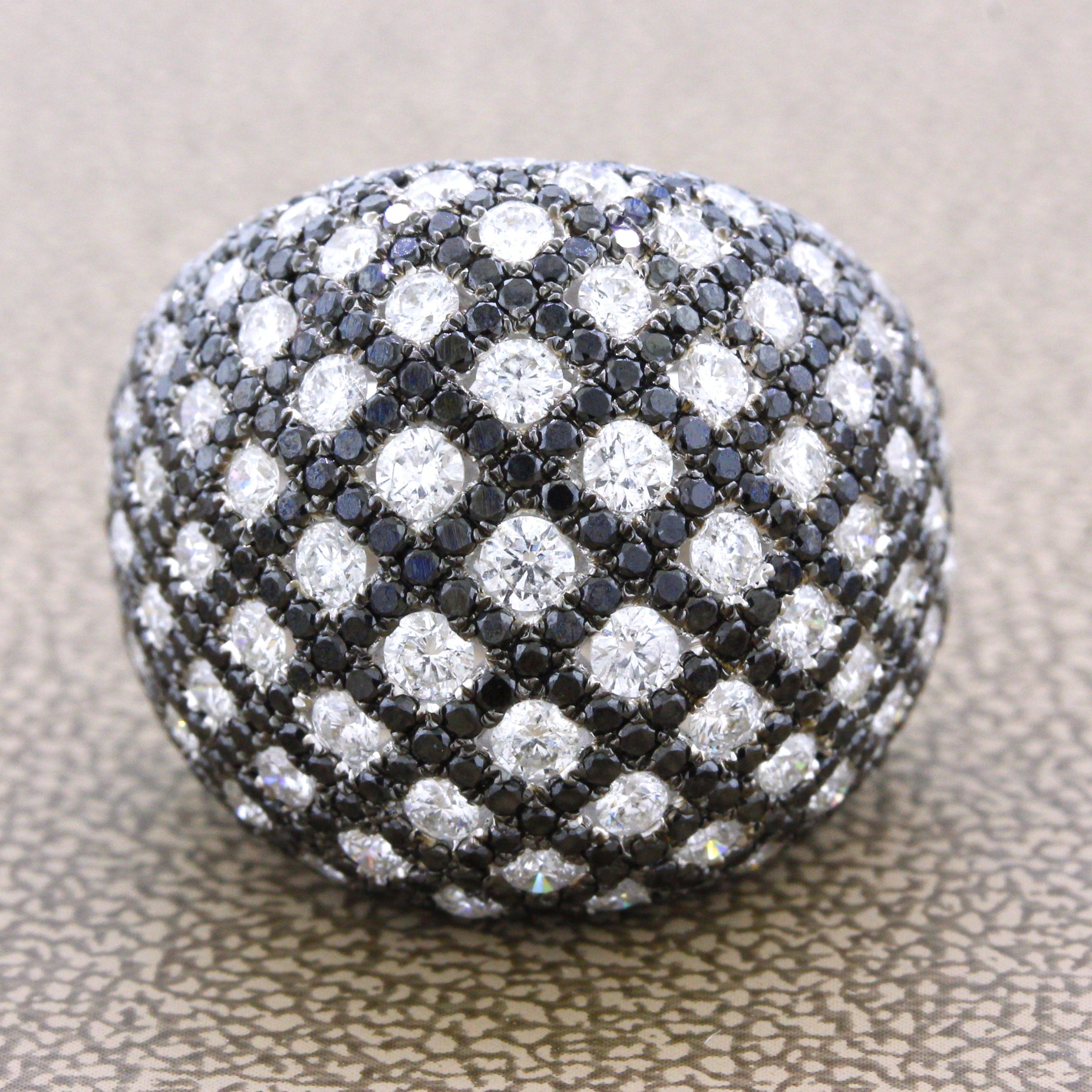 White & Black Diamond Gold Dome Cocktail Ring