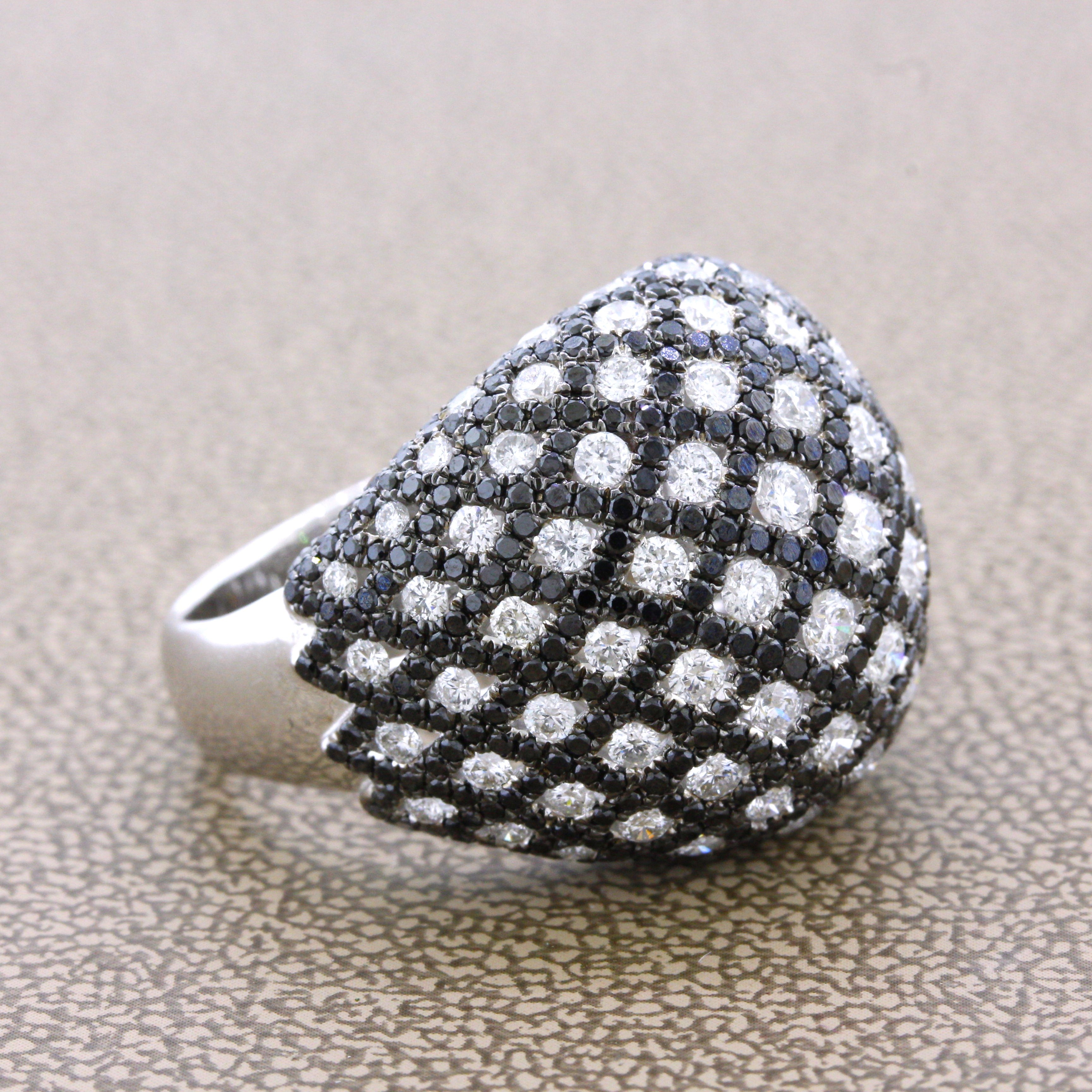 White & Black Diamond Gold Dome Cocktail Ring