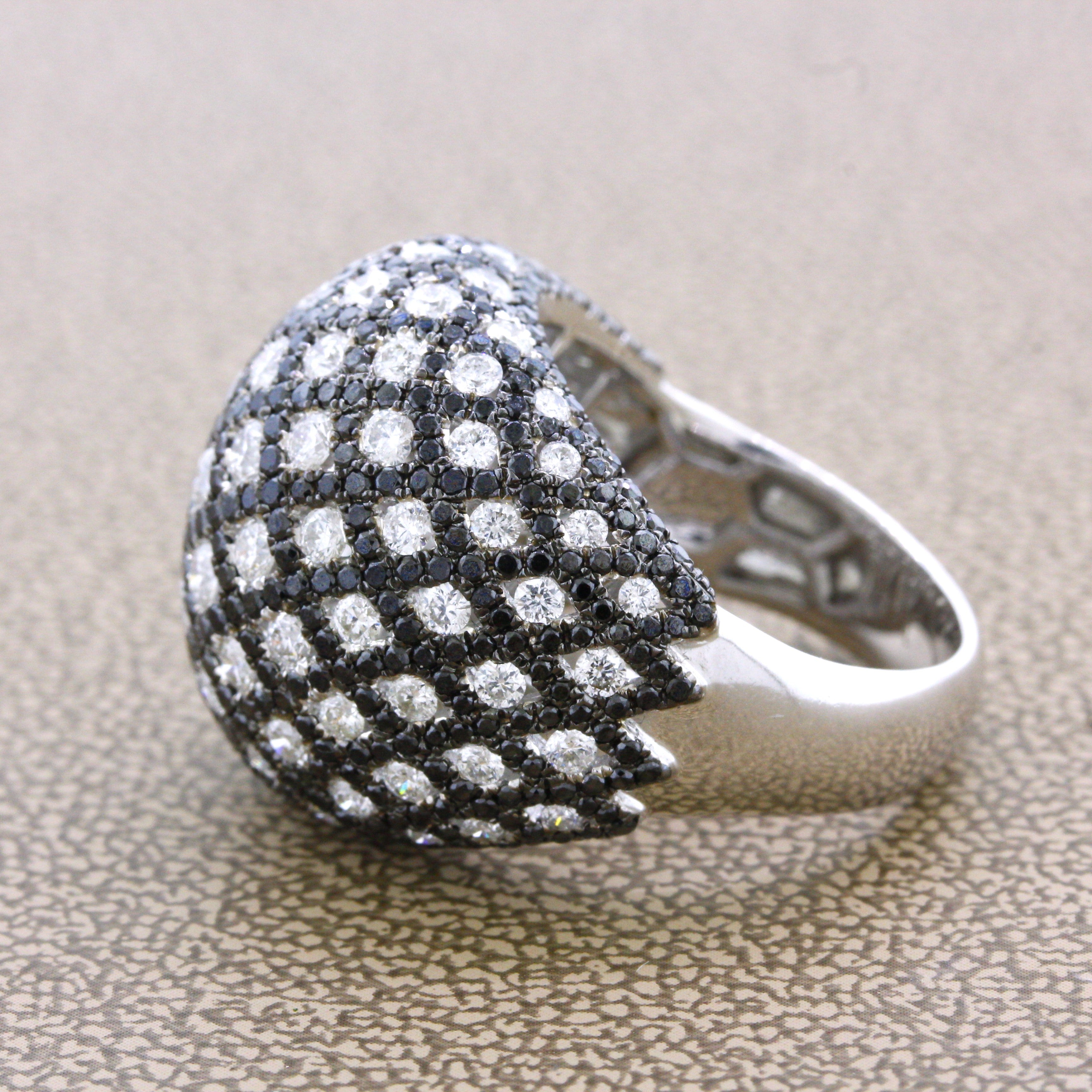 White & Black Diamond Gold Dome Cocktail Ring