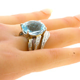 Large 20.10 Carat Aquamarine Diamond Platinum Cocktail Ring