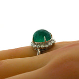 7.78 Carat Gem Cabochon Emerald Diamond Platinum Ring