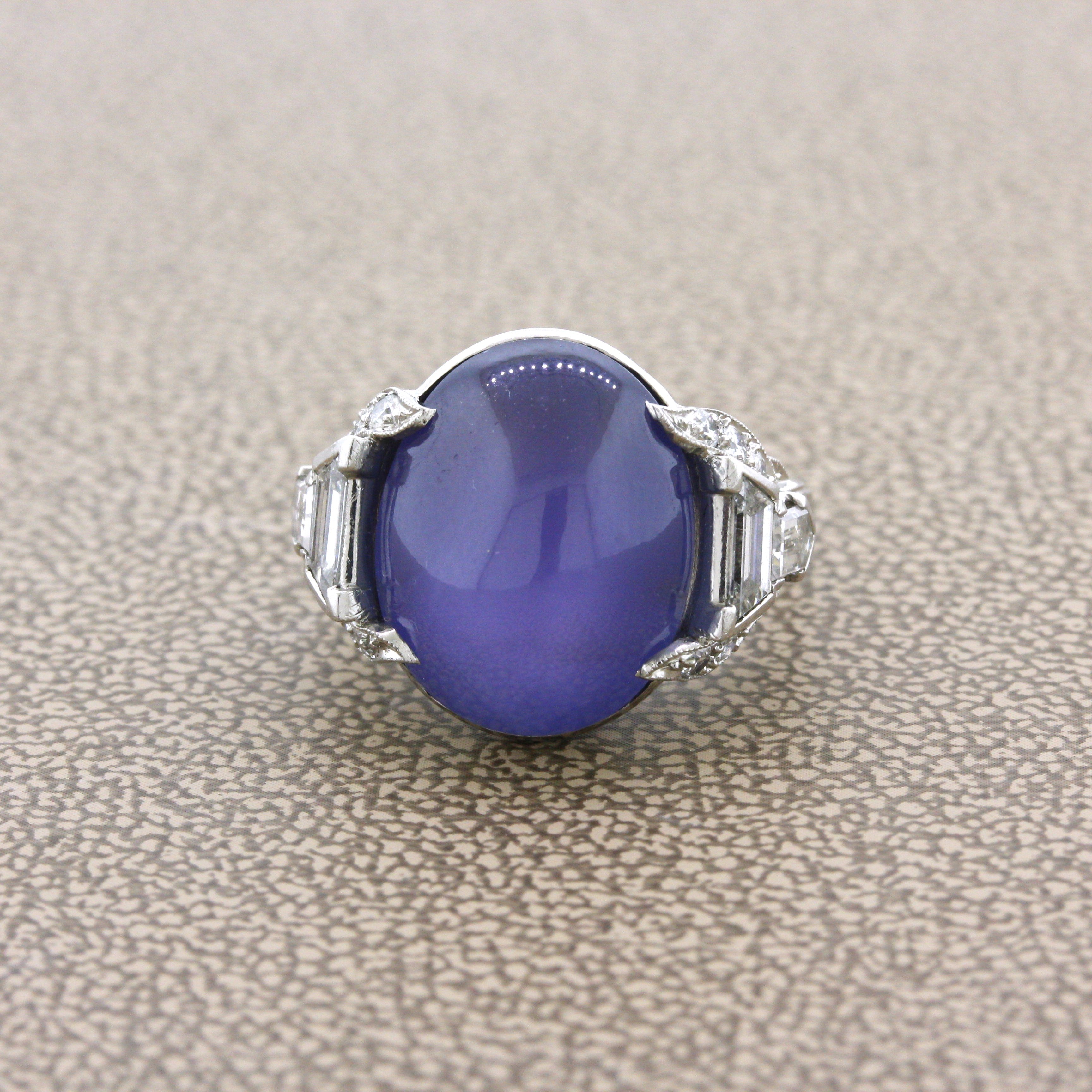 Art Deco Star Sapphire Diamond Platinum Ring