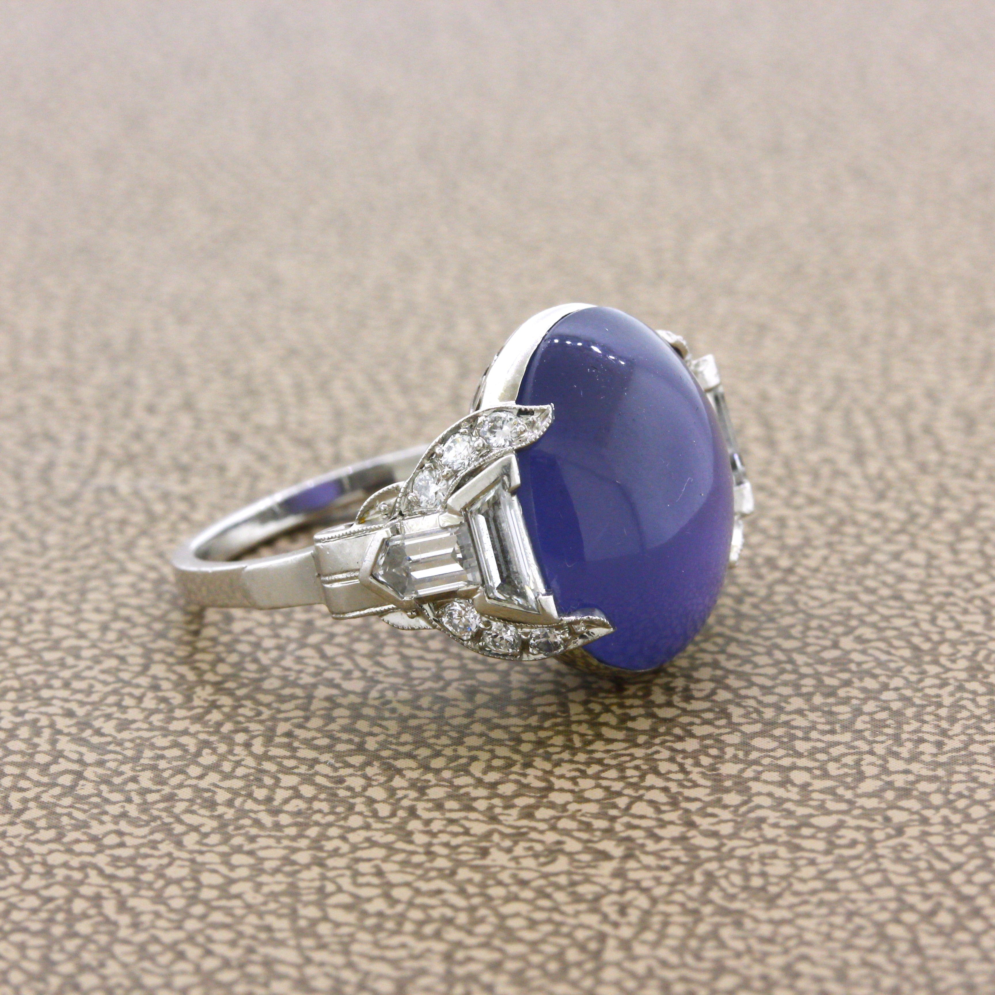 Art Deco Star Sapphire Diamond Platinum Ring