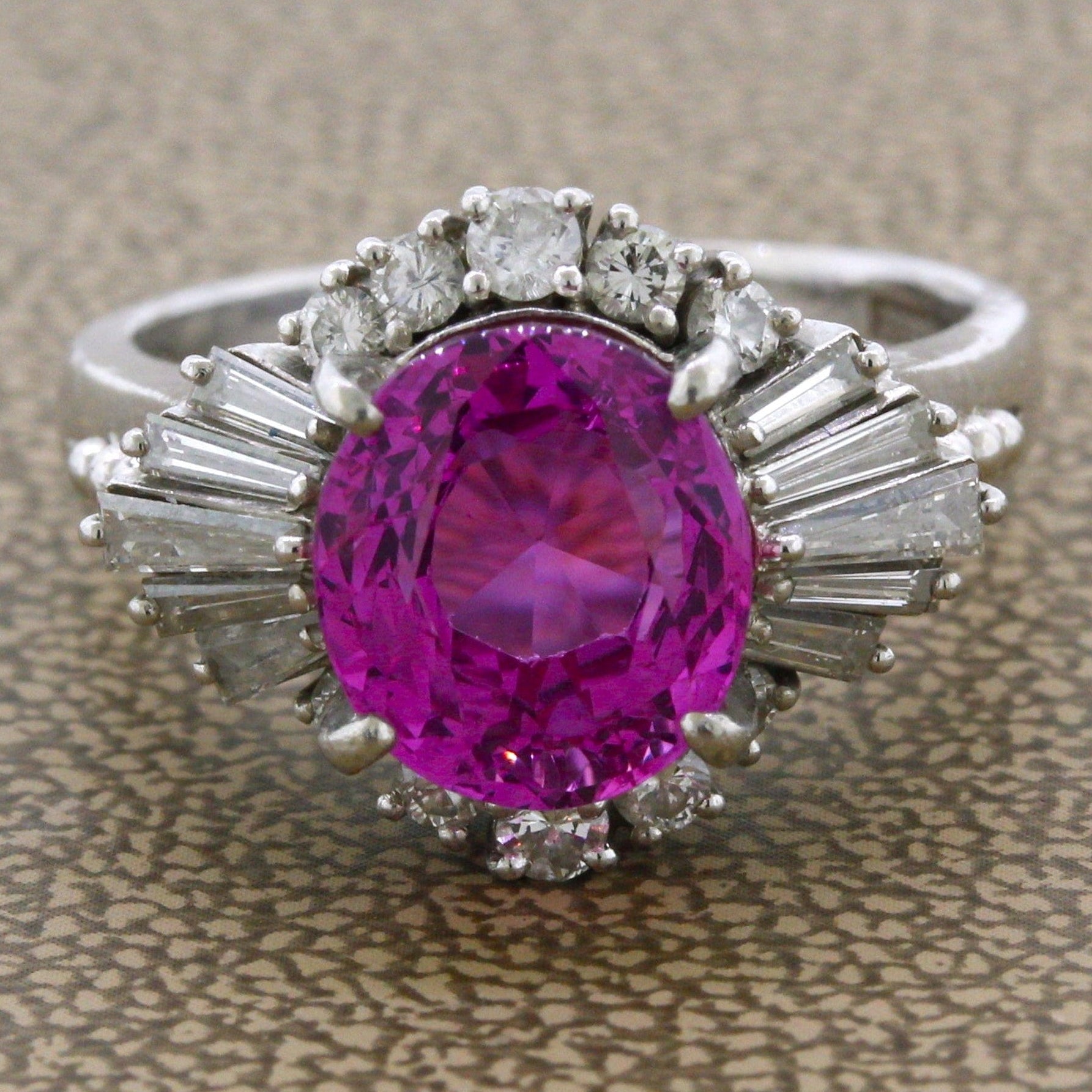 Exceptional Bubblegum Pink Sapphire Diamond Platinum Ring, GIA Certified