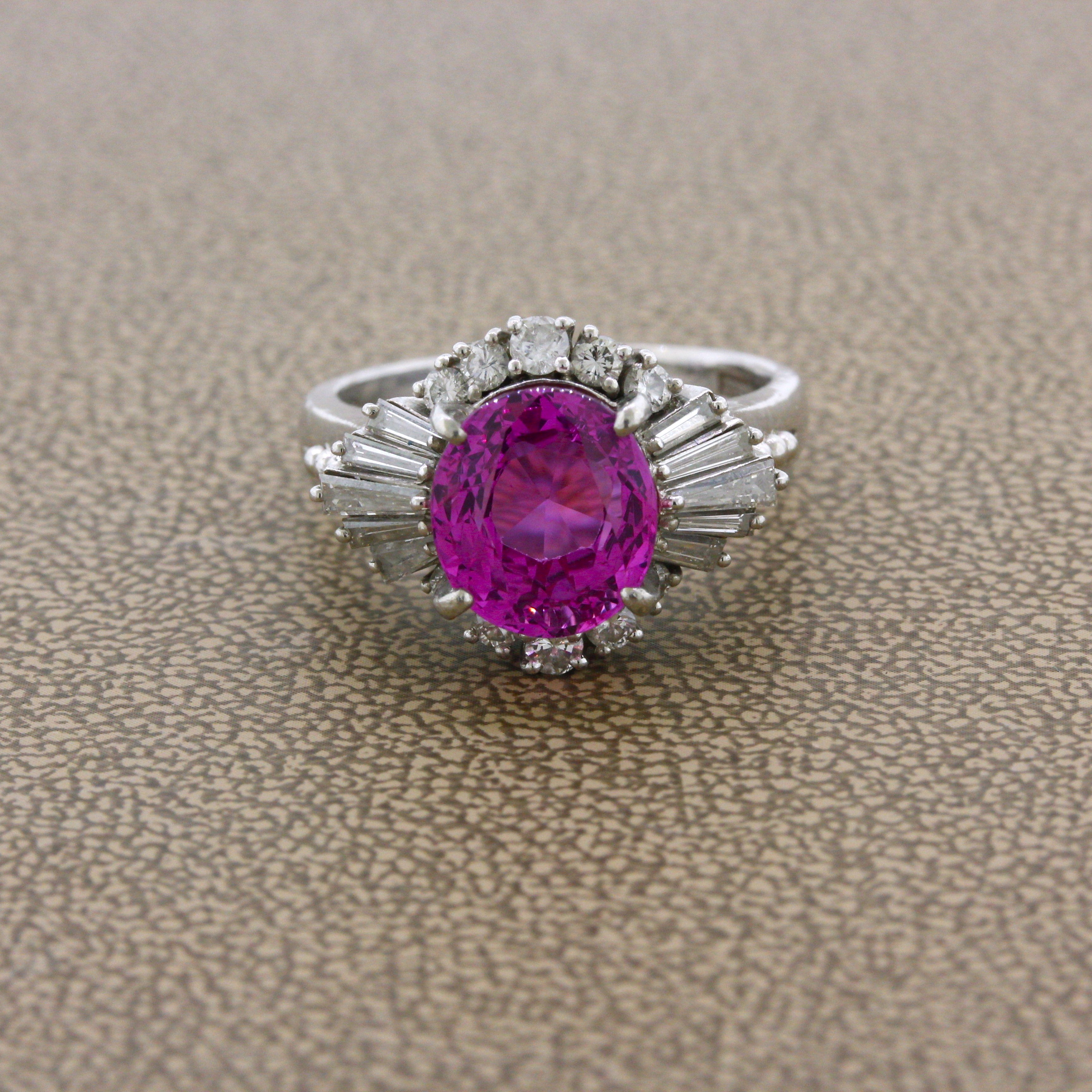 Exceptional Bubblegum Pink Sapphire Diamond Platinum Ring, GIA Certified