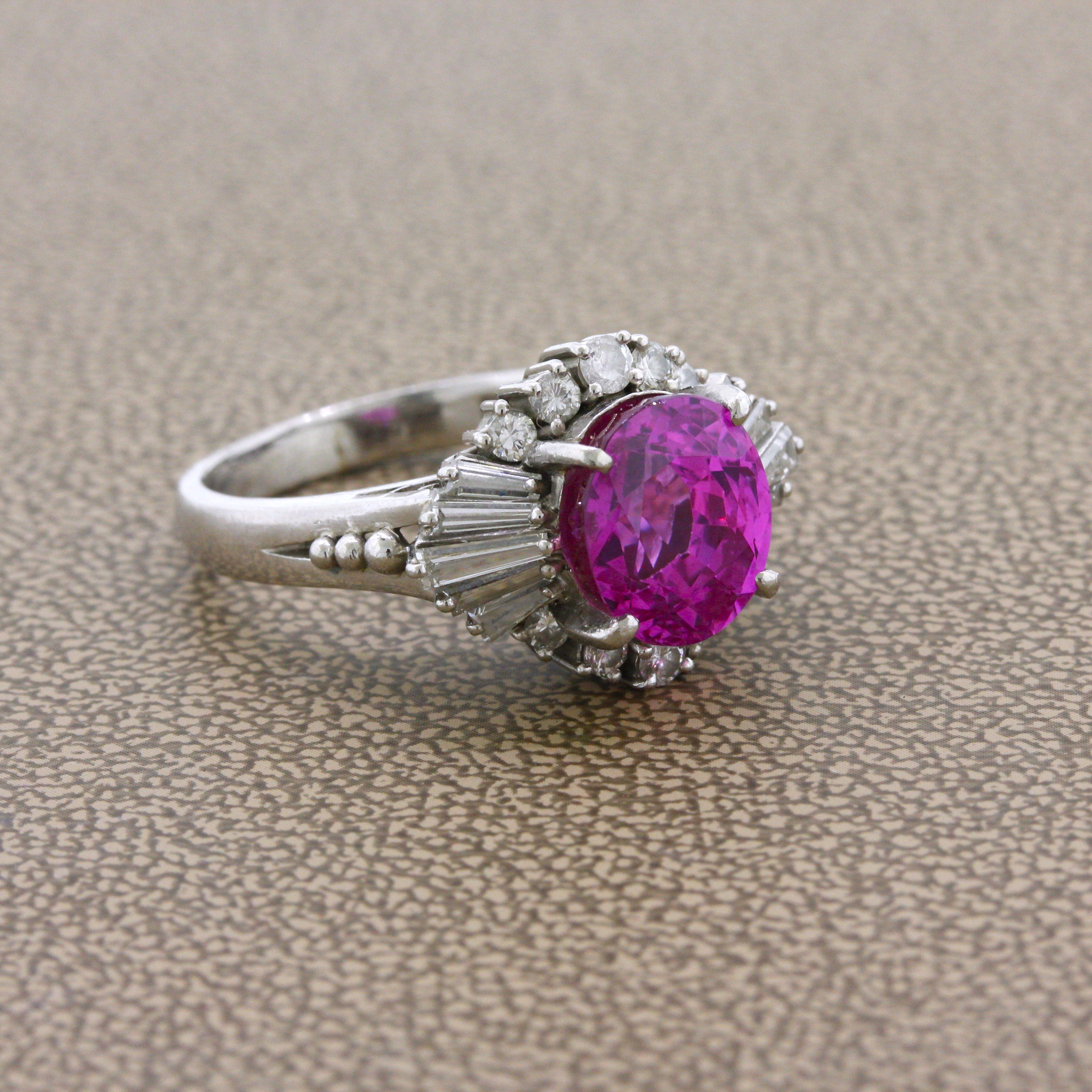 Exceptional Bubblegum Pink Sapphire Diamond Platinum Ring, GIA Certified