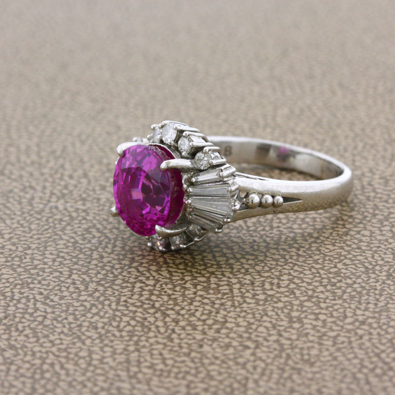 Exceptional Bubblegum Pink Sapphire Diamond Platinum Ring, GIA Certified