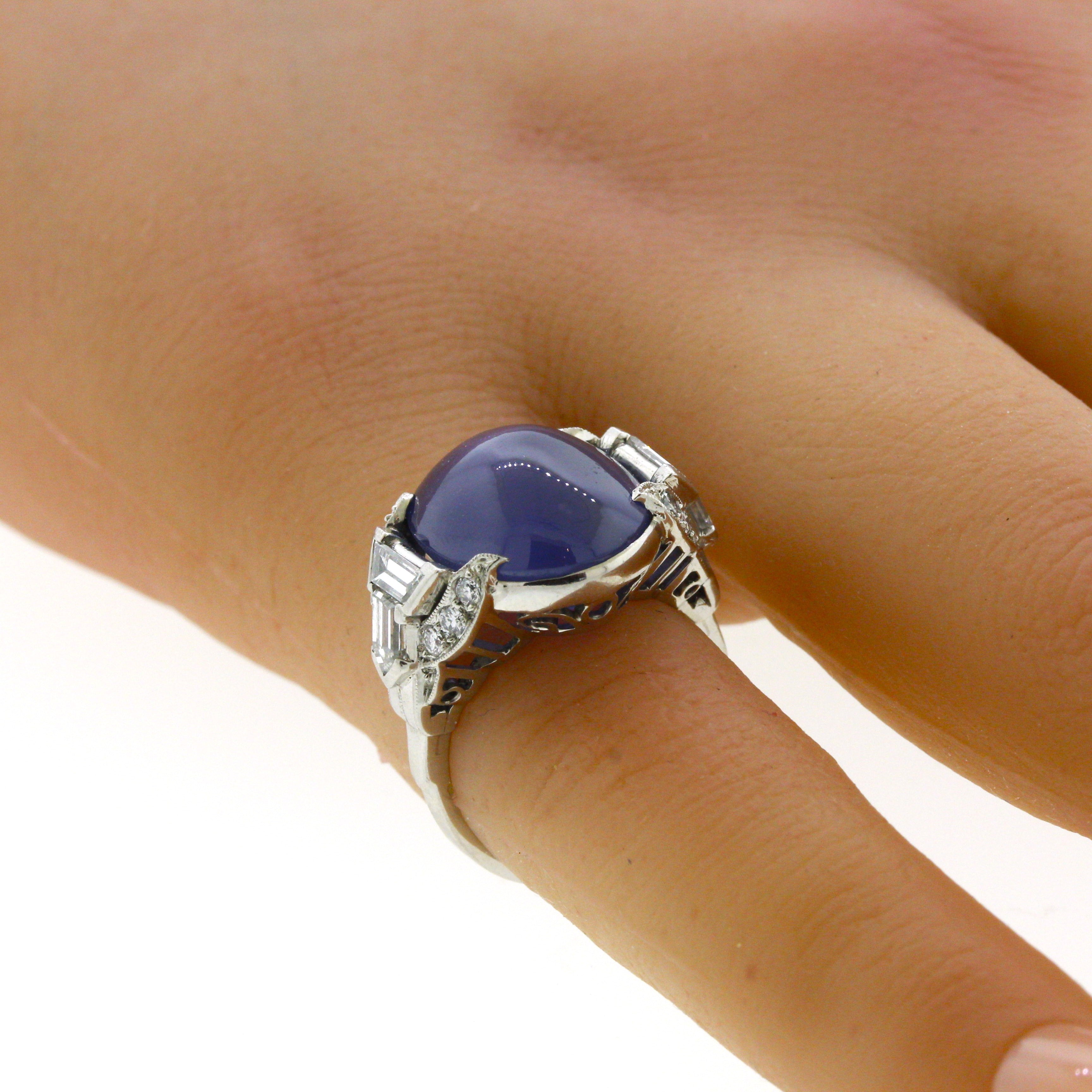 Art Deco Star Sapphire Diamond Platinum Ring