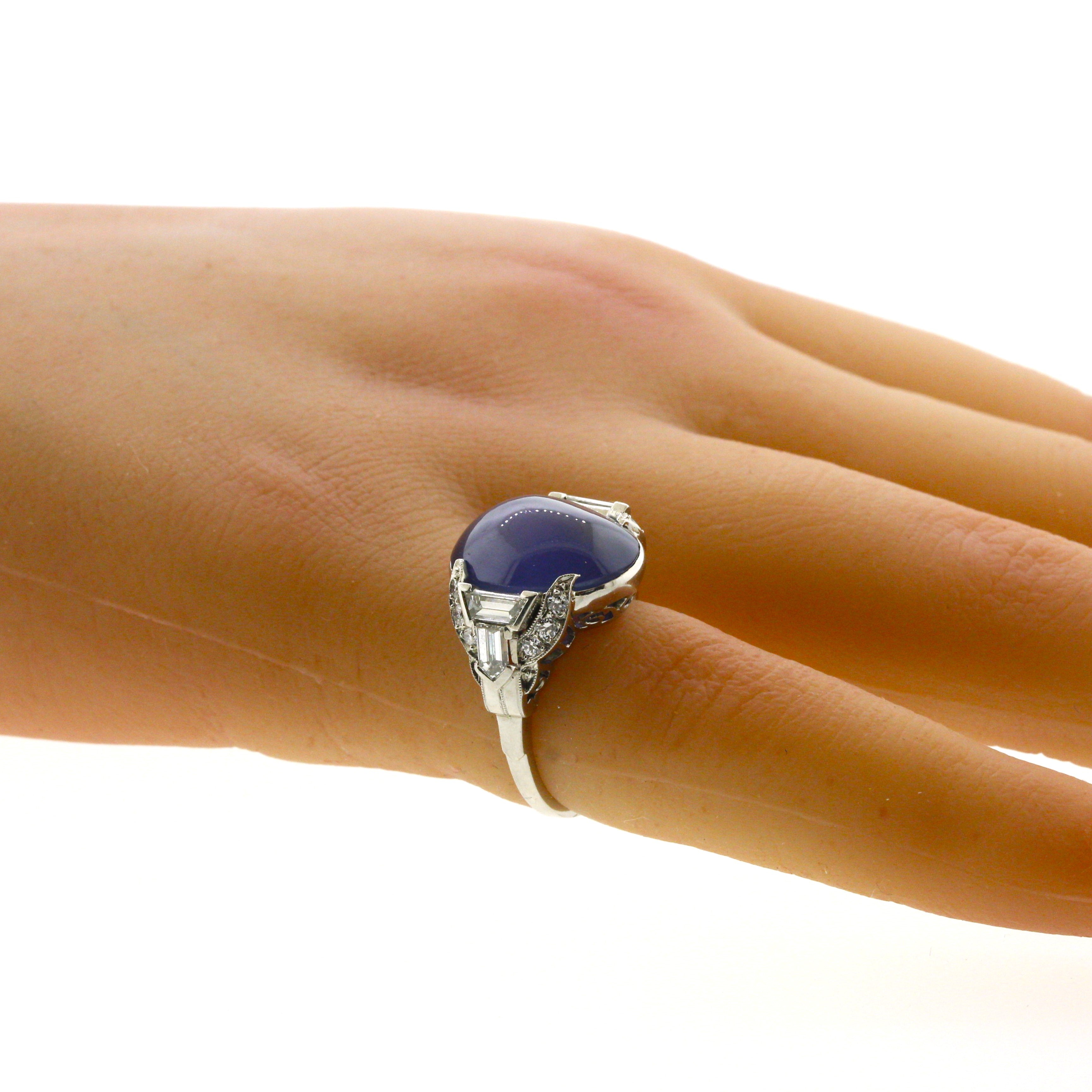 Art Deco Star Sapphire Diamond Platinum Ring