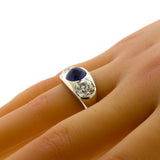 Antique-Style Sapphire Diamond 3-Stone Platinum Ring, AGL Certified