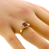 Ruby Diamond 3-Stone Gold Ring, GRS Certified