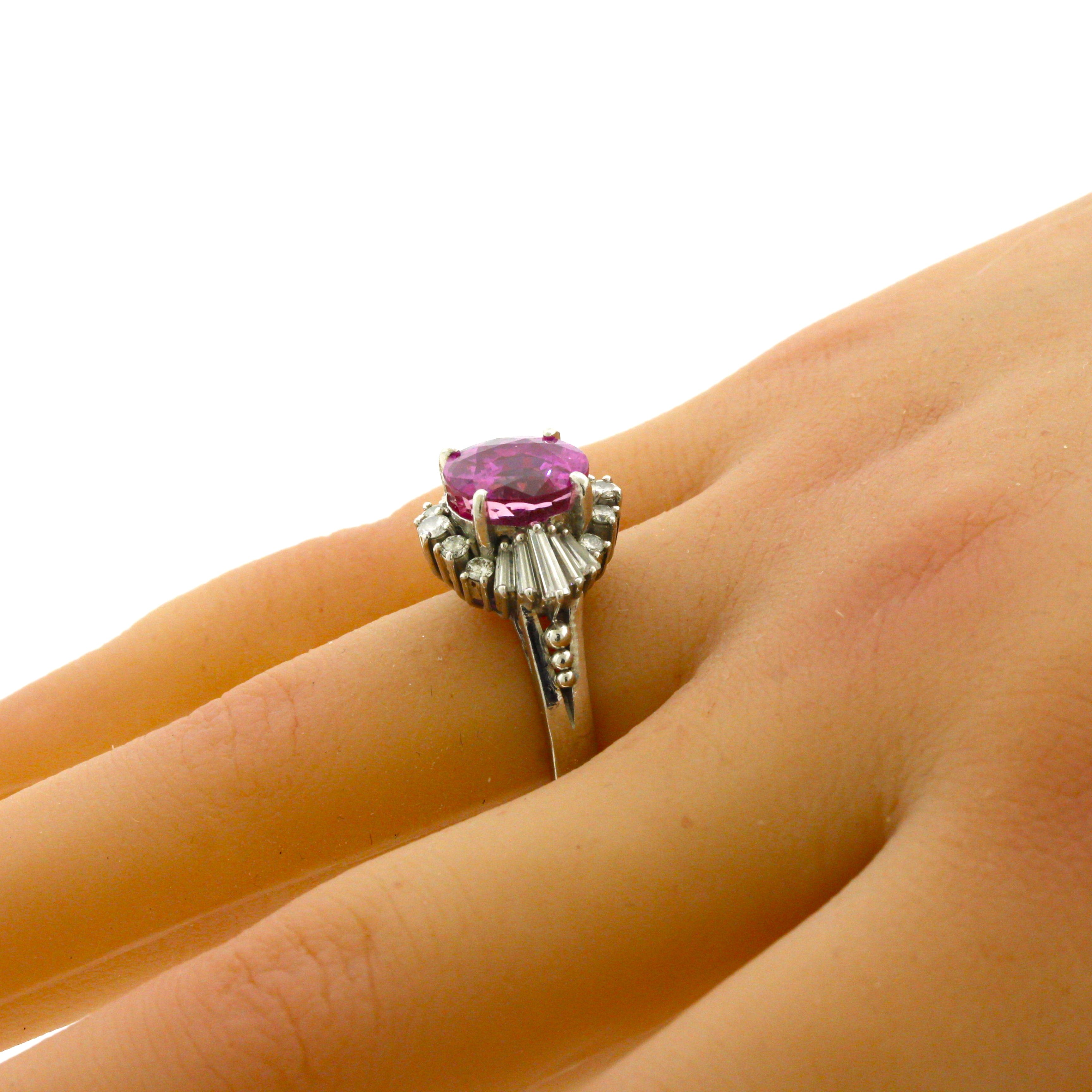 Exceptional Bubblegum Pink Sapphire Diamond Platinum Ring, GIA Certified