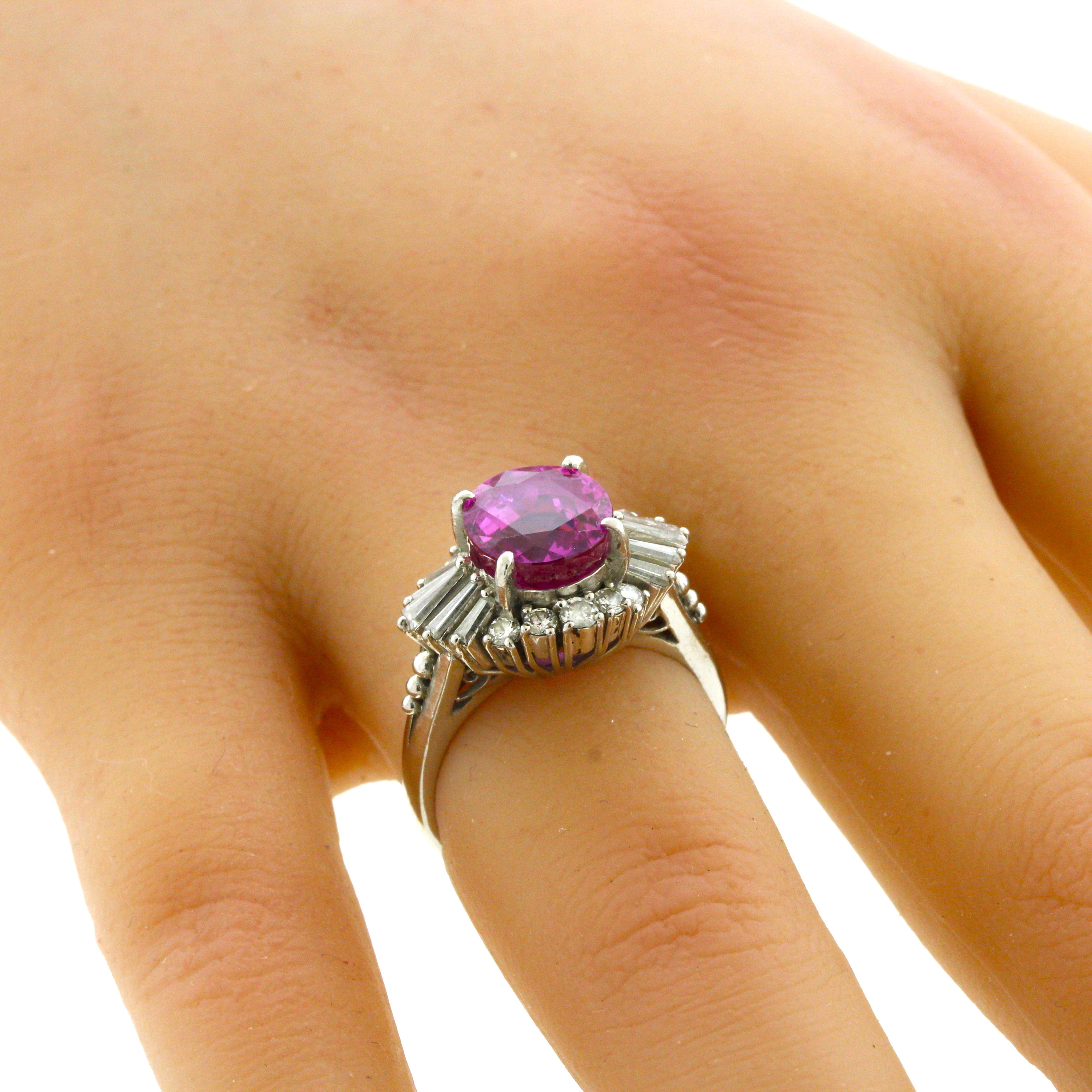 Exceptional Bubblegum Pink Sapphire Diamond Platinum Ring, GIA Certified