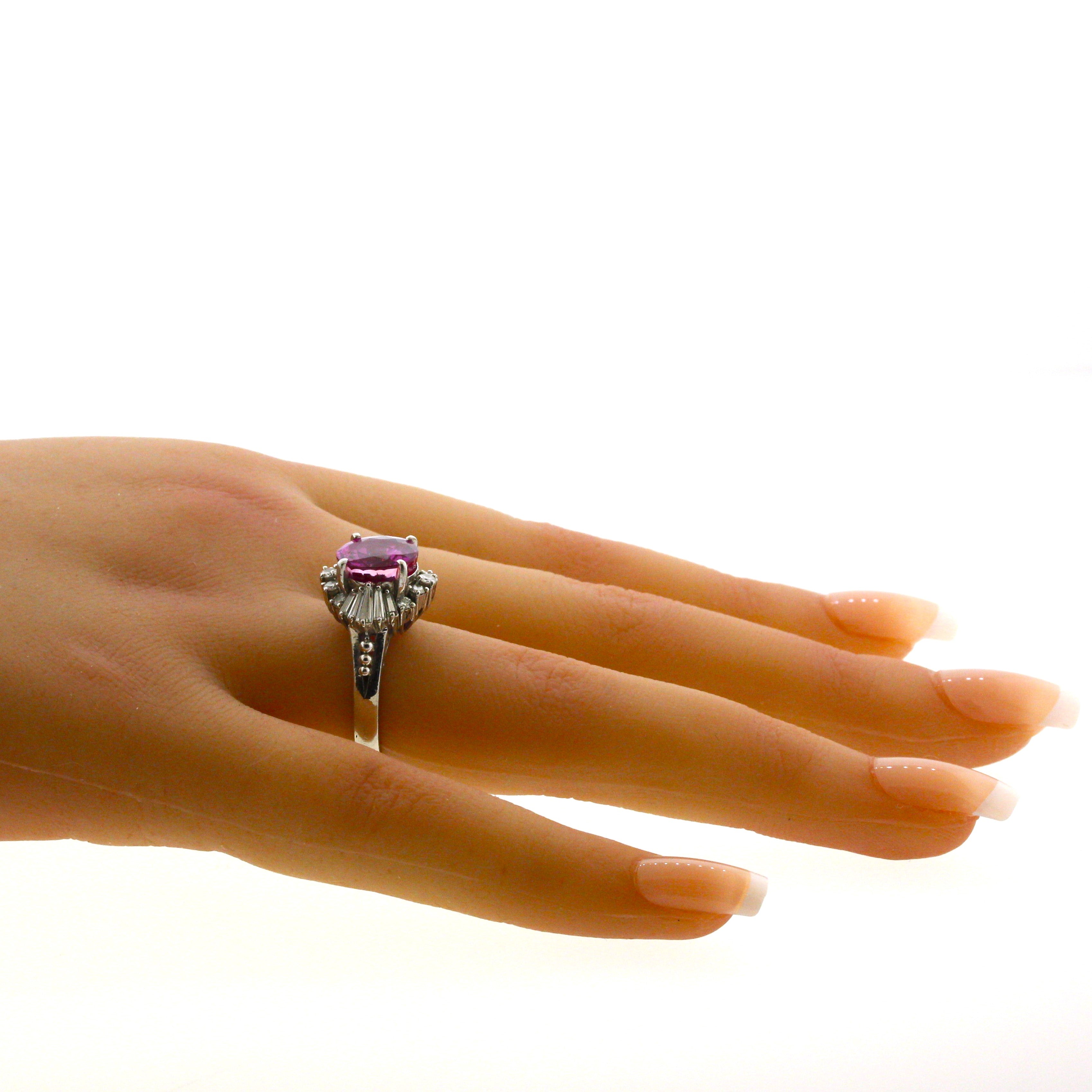 Exceptional Bubblegum Pink Sapphire Diamond Platinum Ring, GIA Certified