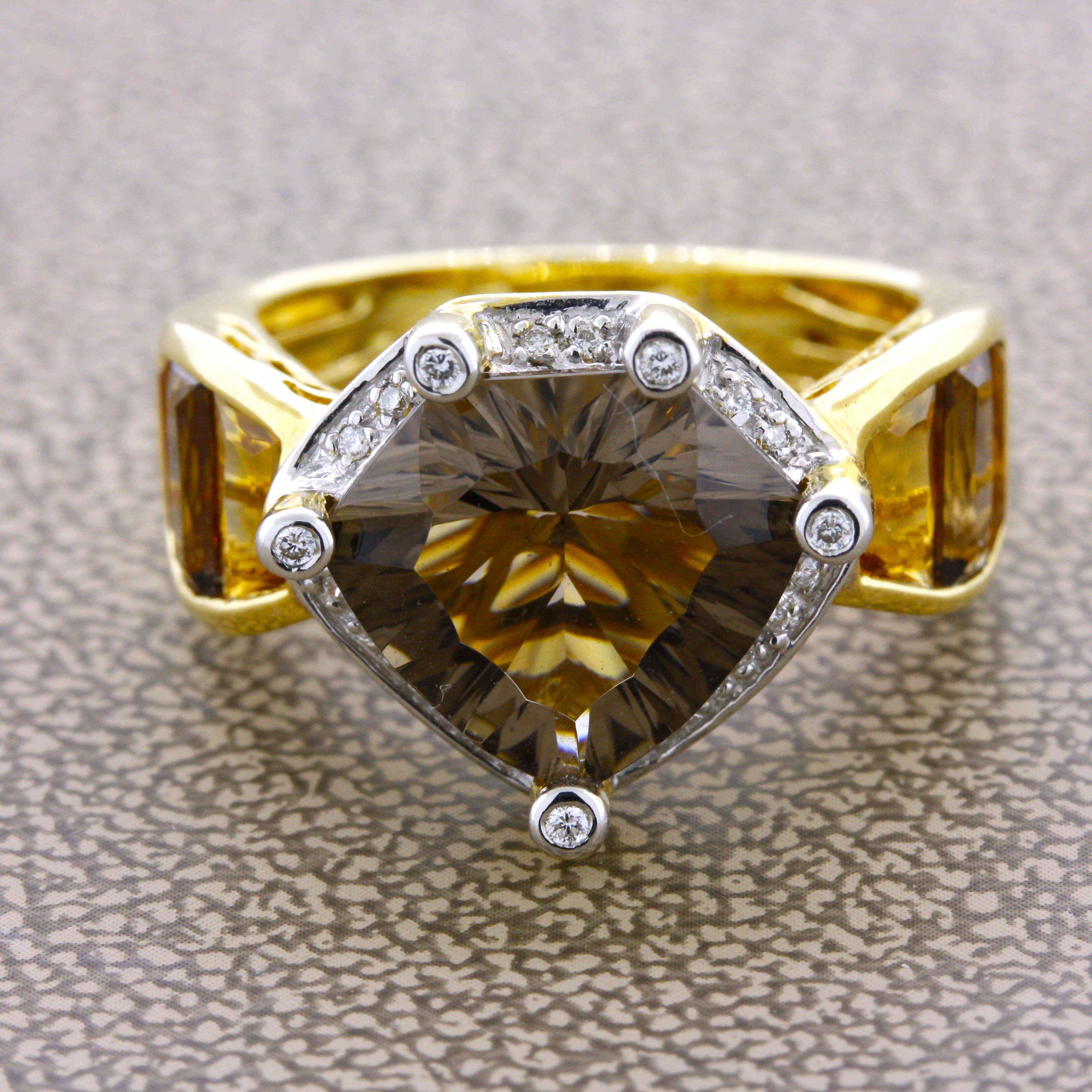 Bellarri Smoky Quartz Citrine Diamond Gold Ring