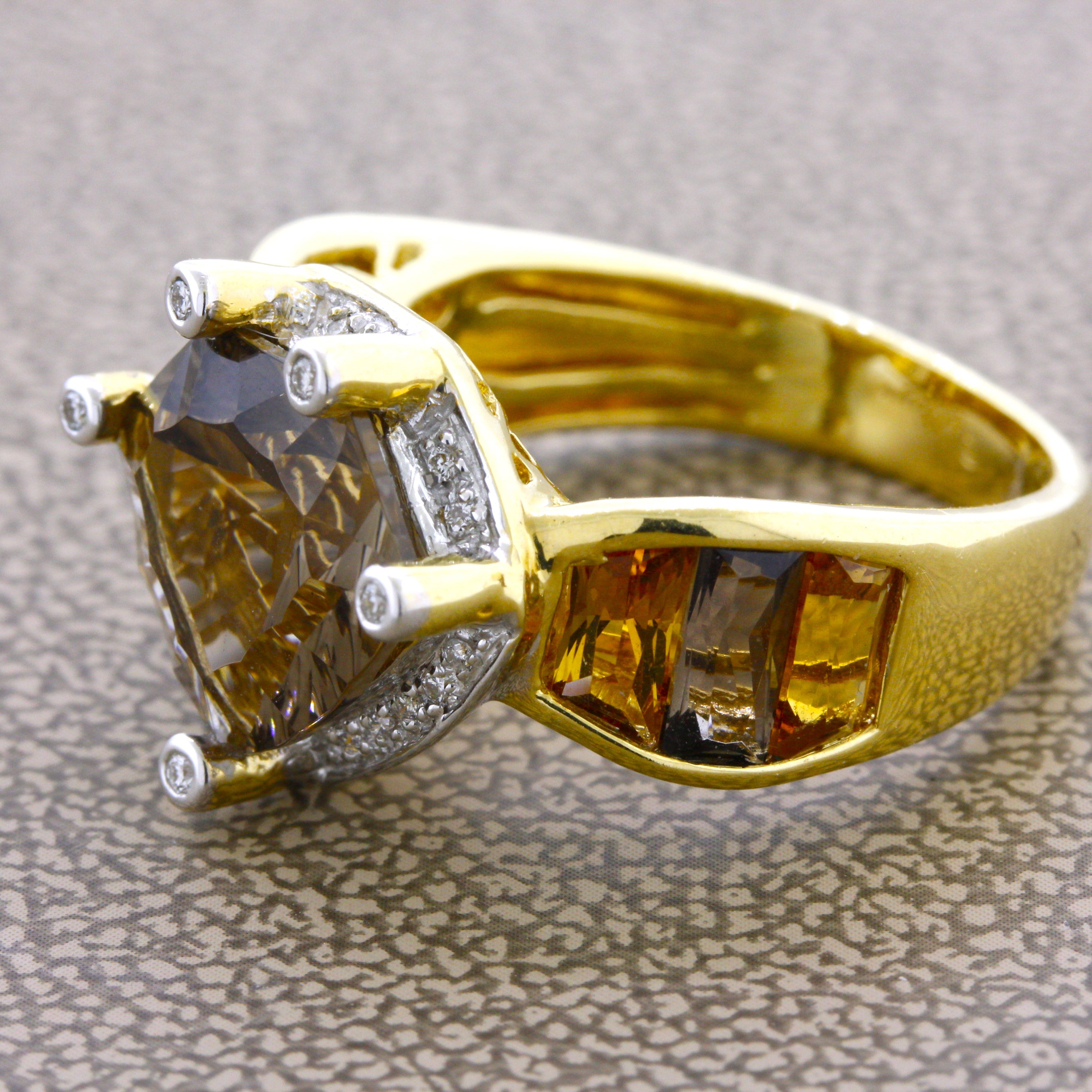 Bellarri Smoky Quartz Citrine Diamond Gold Ring